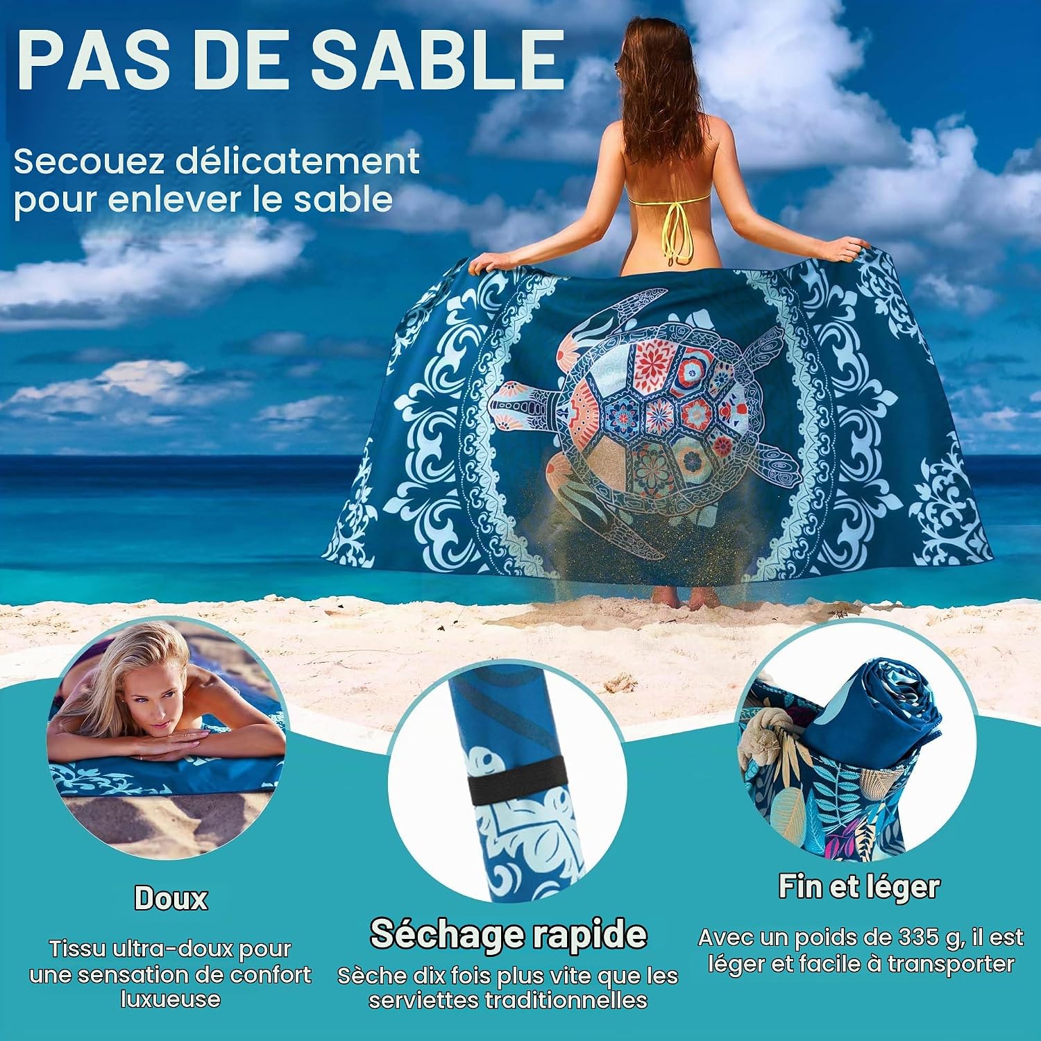 Detalle de Aonext C-0083-01 strandlaken 100 x 200 cm, 400 g/m², zeester