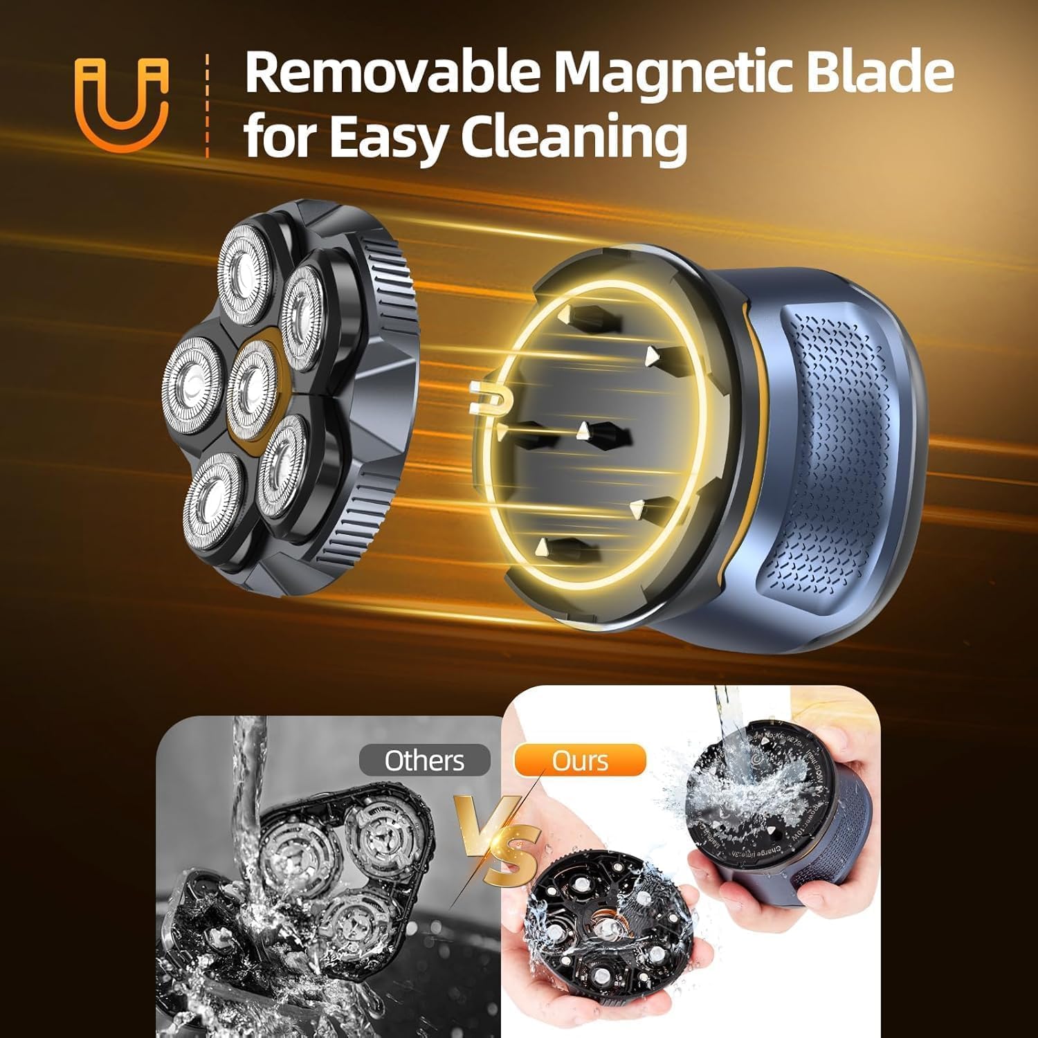 Thumbnail 2 de Glatzen Herren Elektrisch Rasierer 6D mit magnetischem Kopf, IPX7 Nass & Trocken, USB‑C Wiederaufladbar