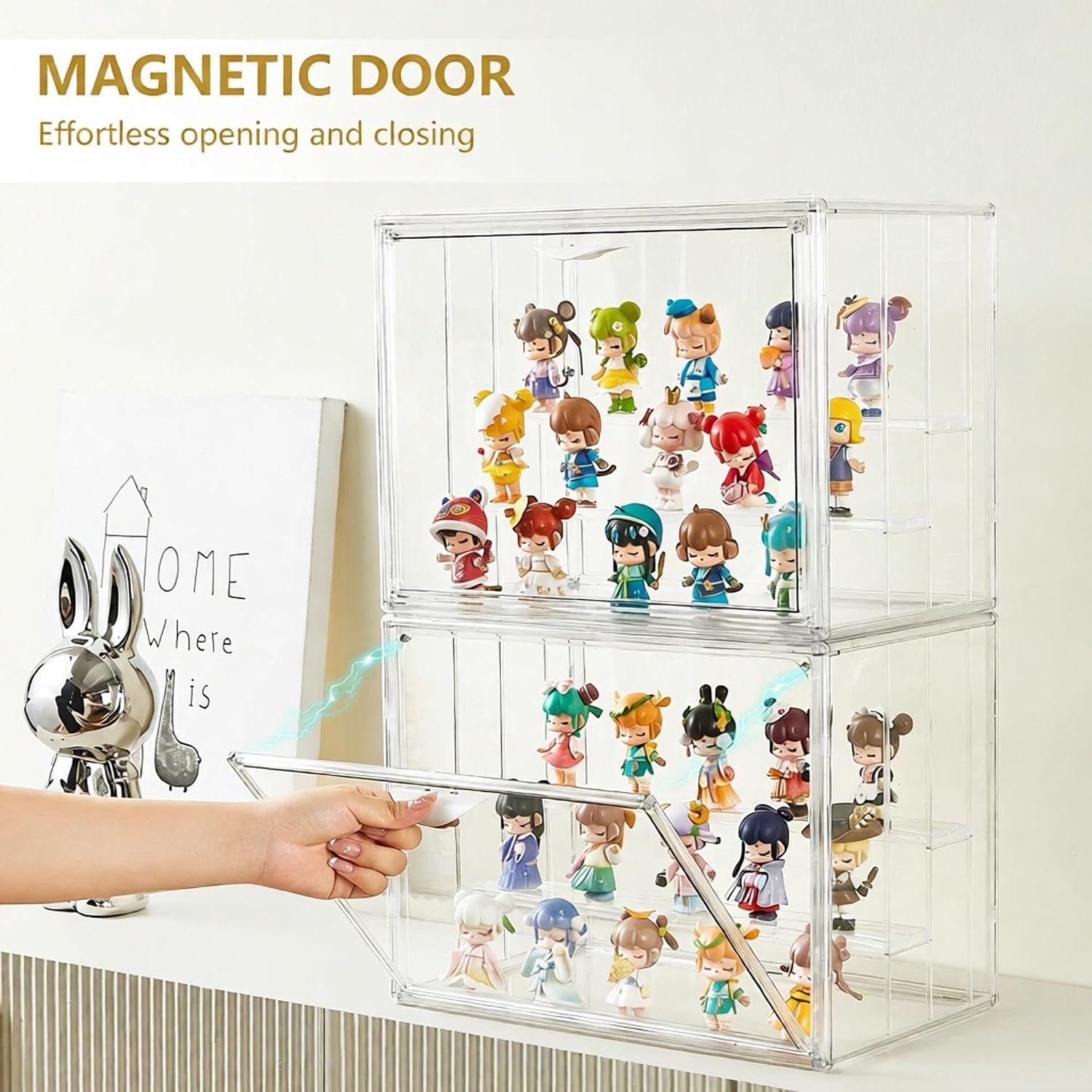 Detalle 1 de HCAEDE JXDPC Acrylic Display Case, 3-Layer Clear Cabinet with Magnetic Door