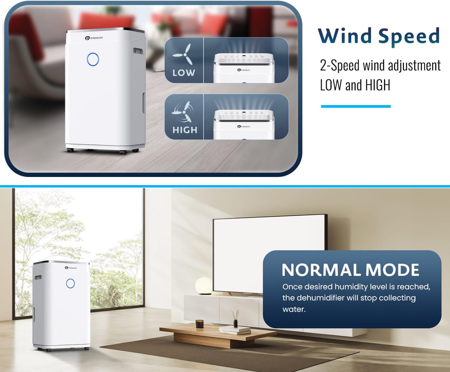 Detalle 2 de PureMate 20L Smart WiFi dehumidifier 6.5L tank 💧