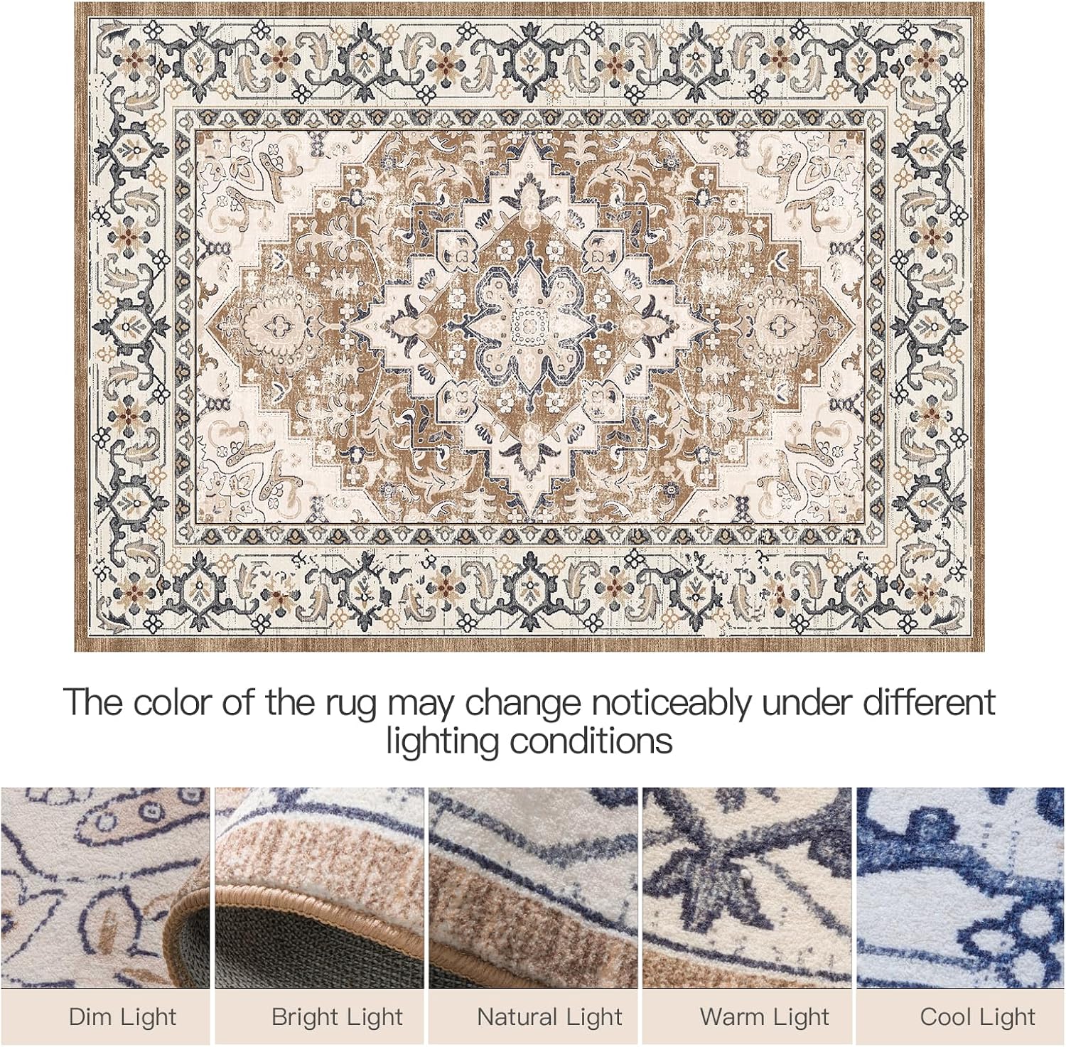 Thumbnail 6 de Lofus 8x10 Washable Vintage Boho Area Rug (Low Pile, Non-Slip) — Floral Brown