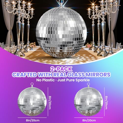 Detalle de Youdepot 20 cm Disco Ball 2 Pack – Silver Hanging Mirror Balls for Weddings, Parties and Home Décor