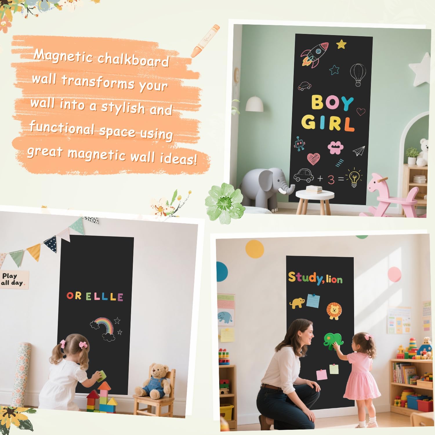 Thumbnail 6 de FANPROMS Magnetic Wall Decal, 120 x 45 cm Black Chalkboard