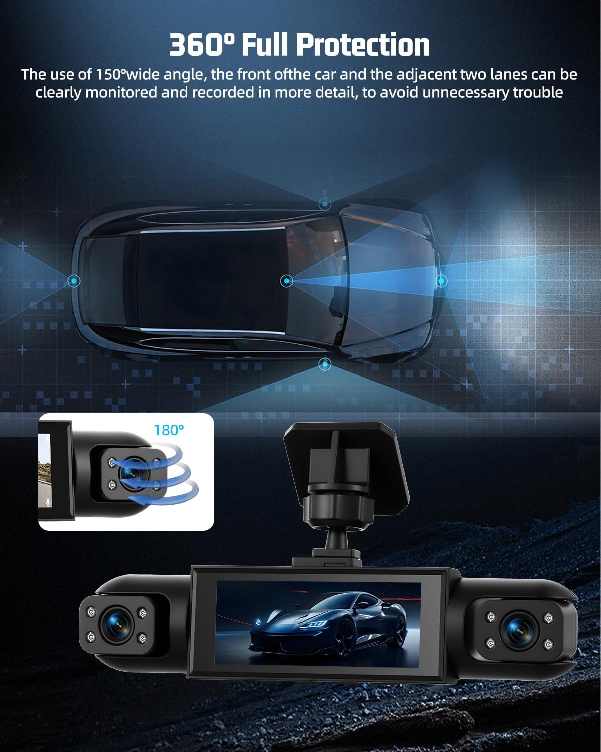 Thumbnail 3 de NHOPEEW dash cam 360 4 cámaras 1080p