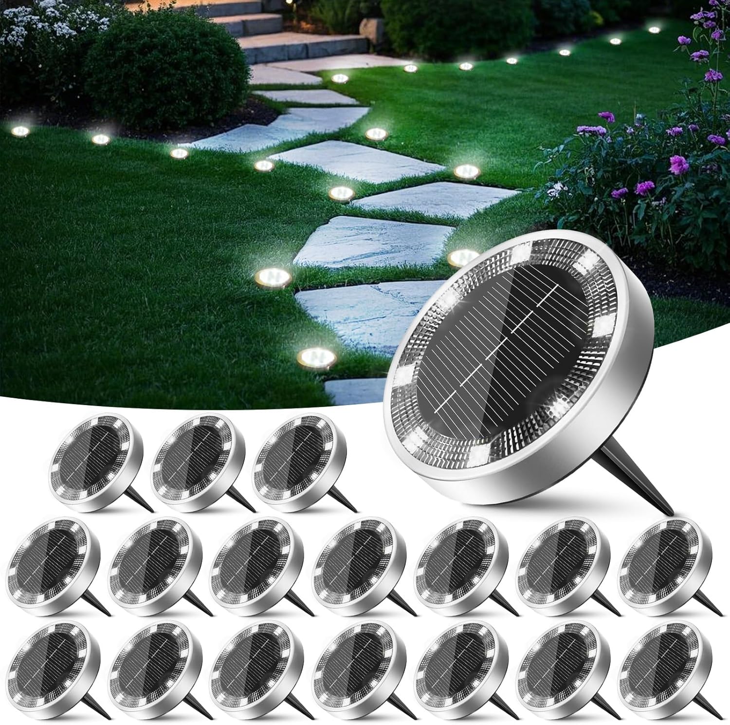 Thumbnail 6 de Peasur 6-pack solar ground disc lights for outdoor pathways (warm white)