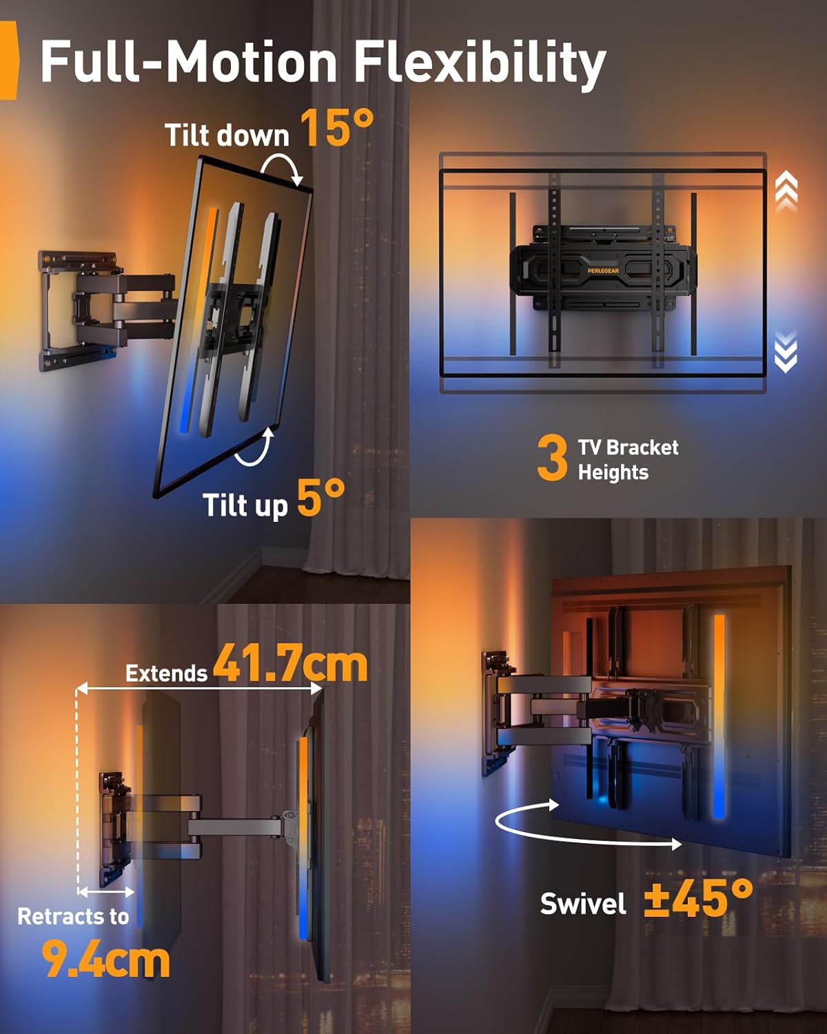Detalle de Perlegear PGMF20 Smart TV Wall Bracket with Music-Sync Ambient Lighting