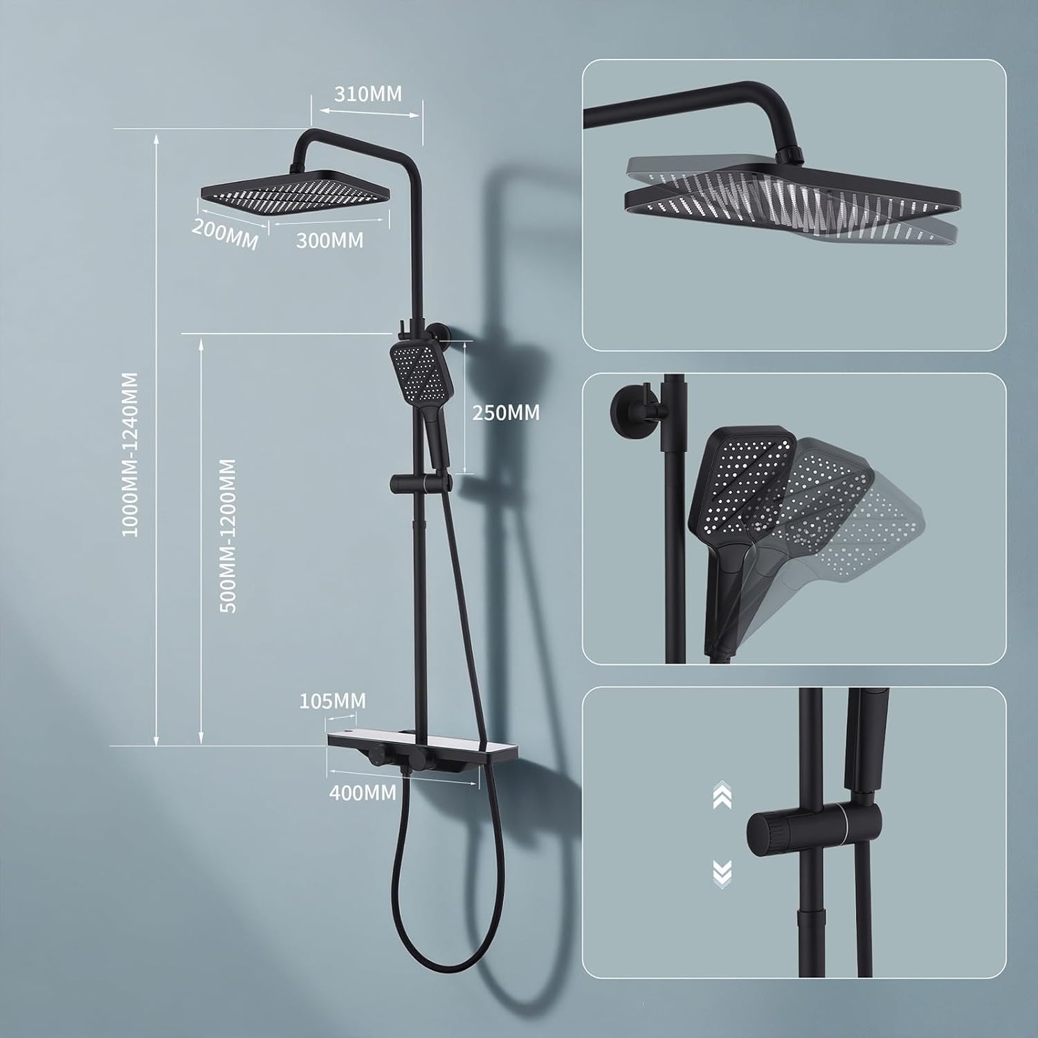 Thumbnail 1 de HOMELODY Duschsystem 30 cm Schwarz