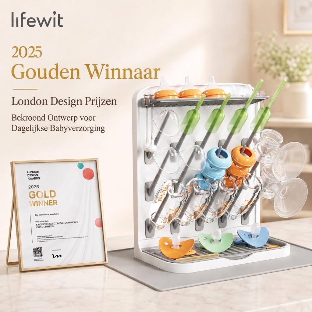 Detalle de Lifewit 24445 droogrek voor babyflessen met 15 haken en afdruipmat