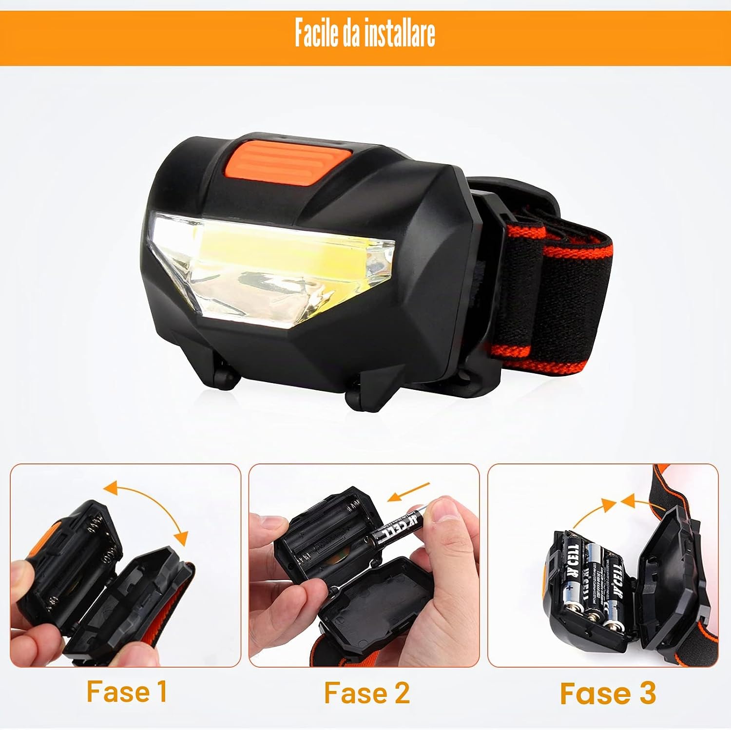 Detalle 2 de Suright Torcia Frontale LED con COB, 3 modalità e 2 pezzi (batterie incluse)