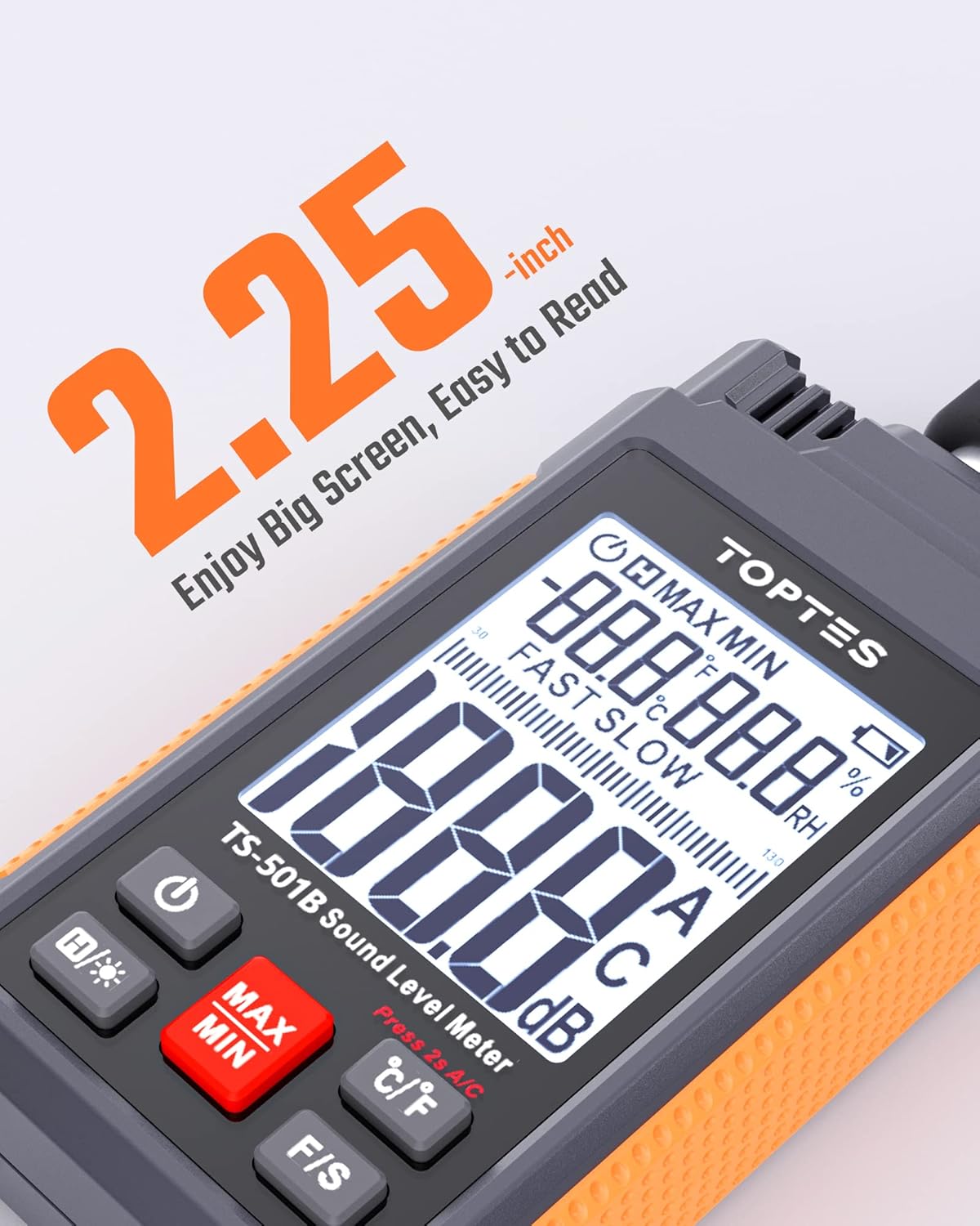 Detalle de TopTes TS-501B Decibel Meter (A/C weighting) with A backlit 2.25-inch LCD, 30 to 130 dB