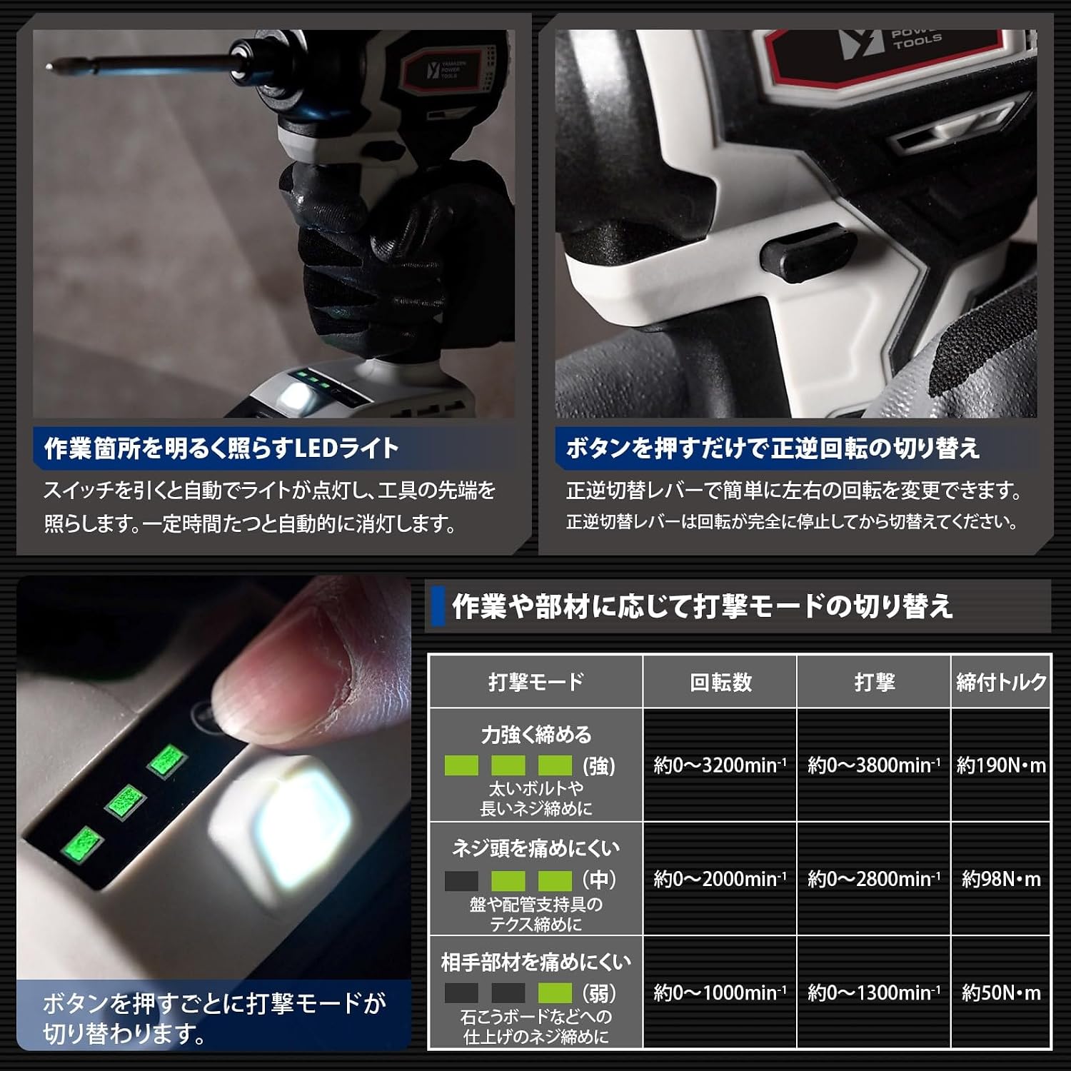 Detalle de 山善 YID-180 18V充電式インパクトドライバー 最大締付トルク190N・m・ブラシレスモーター・LEDライト