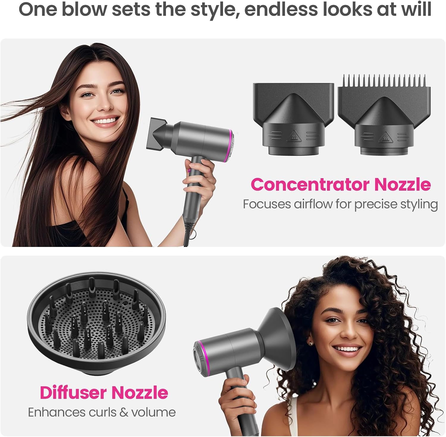 Thumbnail 2 de Dekuri Hair Dryer Professional Ionic Hairdryer with 2 Speeds, 3 Heats, Cool Shot, Diffuser & 2 Concentrators