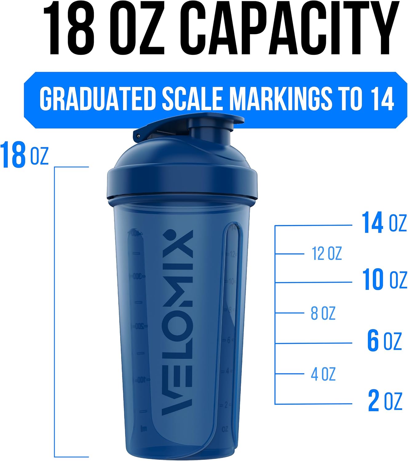 Detalle 2 de VELOMIX 3-Pack 18 oz Protein Shaker Bottles with Wire Whisk (Leak Proof, Stackable, Dishwasher Safe)