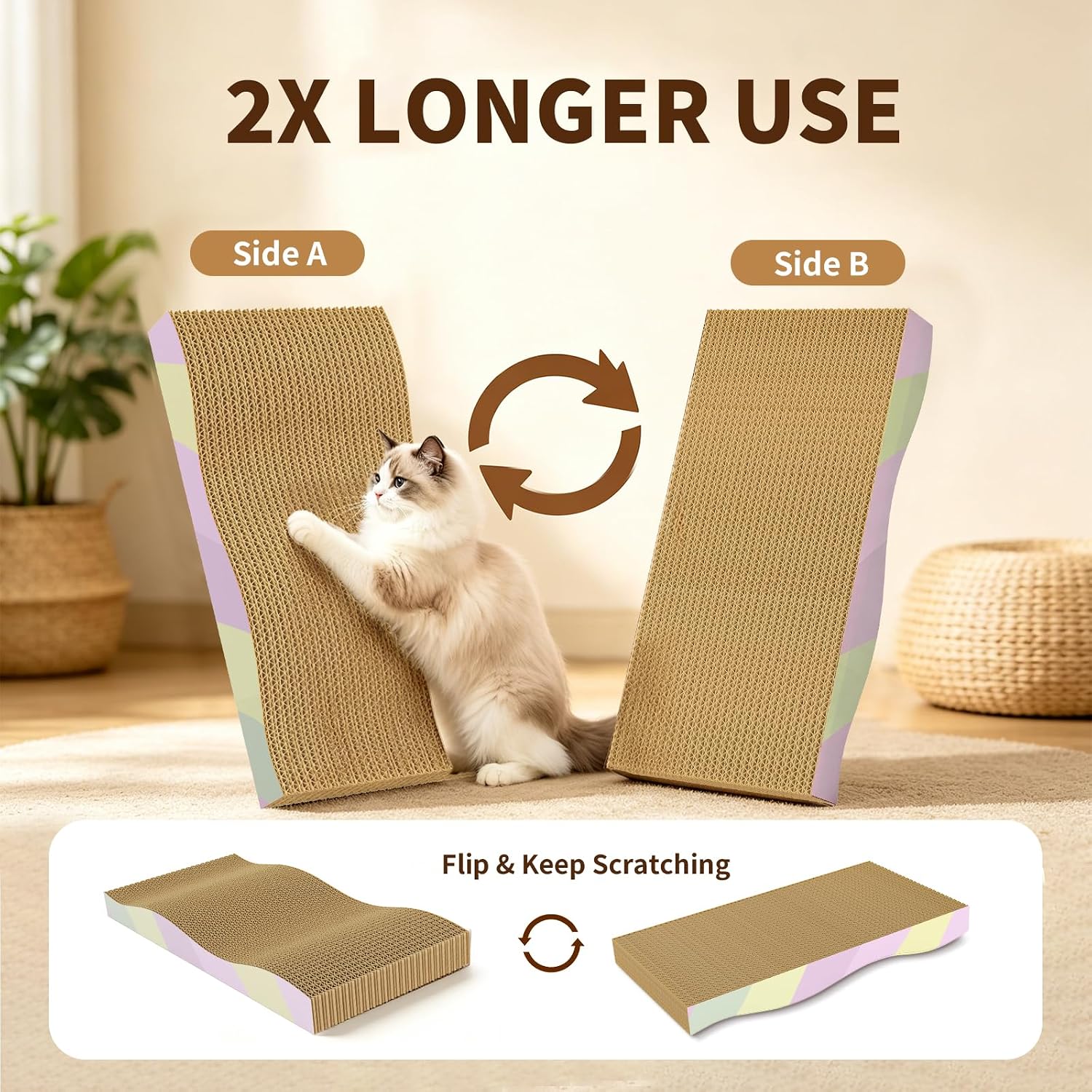 Detalle de KISENG CSP4321 Reversible Cat Scratcher Board, 2-Pack, Wave-Shaped Cardboard