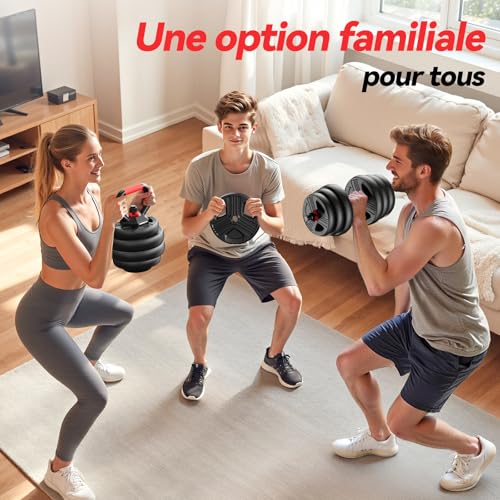 Detalle 2 de FEIERDUN kit d’haltères 5-en-1 réglable, haltères, barre et kettlebell