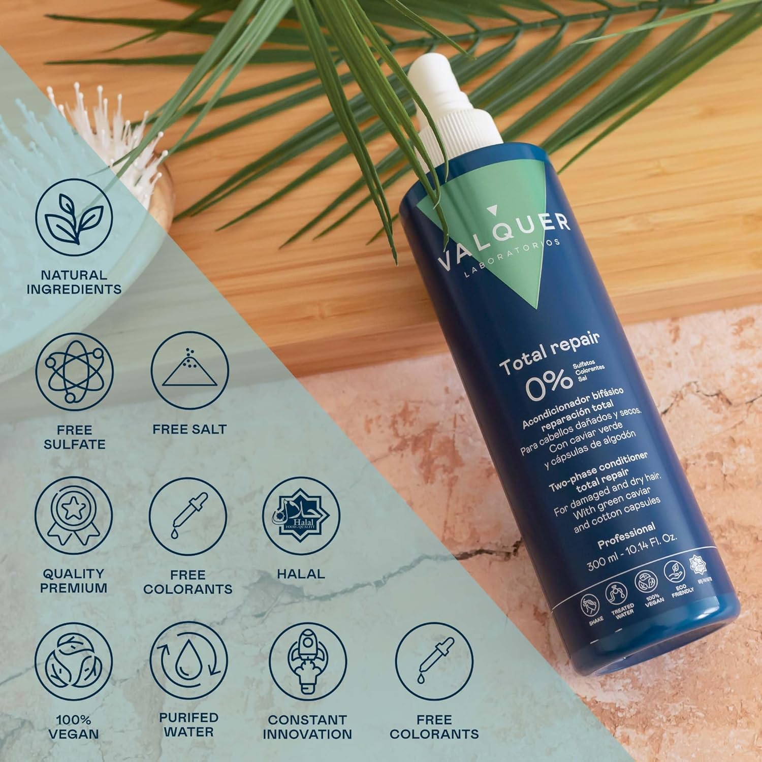 Thumbnail 1 de VALQUER Sprühconditioner Total Repair 2-Phasen ohne Ausspülen (300 ml) – vegan & 0%-Formel