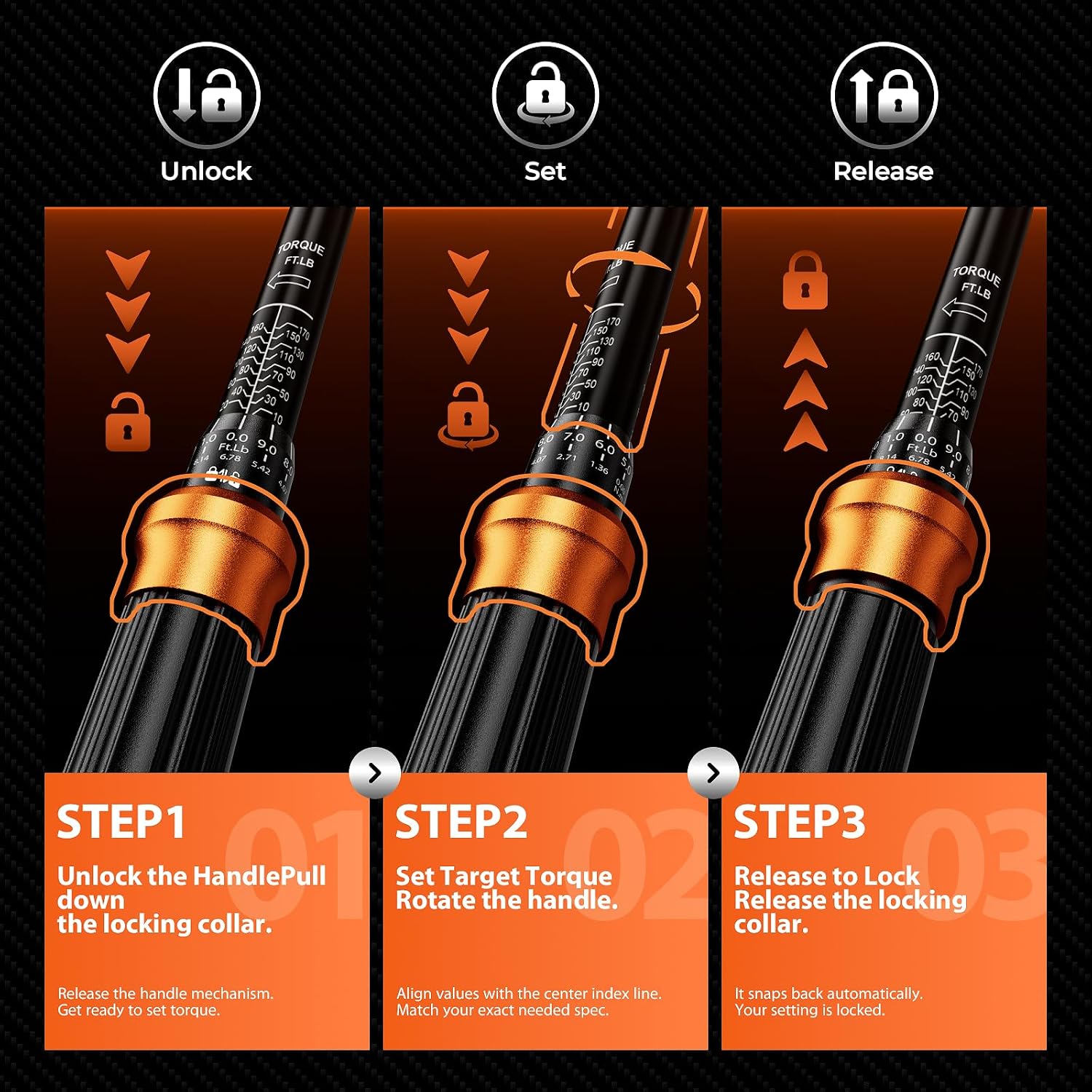 Detalle de SUZUME SM3106 Torque Wrench Set, 3 Drive Sizes, ±3% Accuracy, Dual-Scale