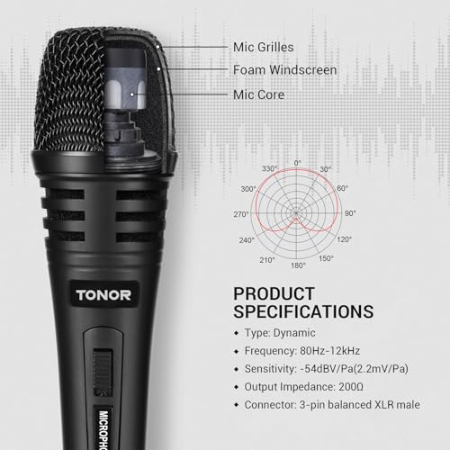 Detalle de TONOR Professional Vocal Microphone for Singing with 16.4ft/5m XLR Cable and Heavy-Duty Stand