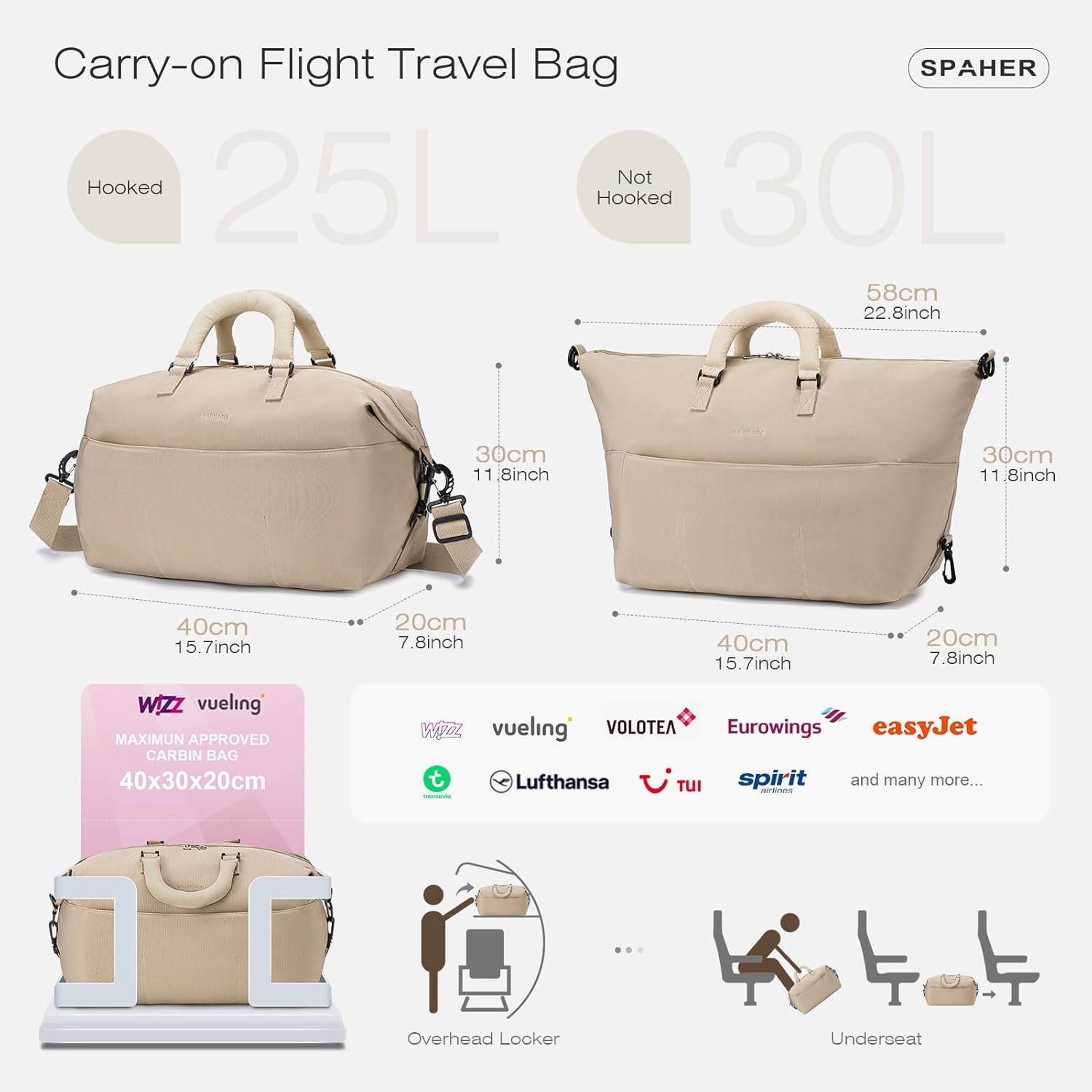 Thumbnail 2 de SPAHER Cabin Bag 40x30x20cm – Compact, Waterproof Carry-On Duffle for Travel