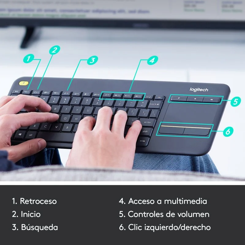 Detalle de Logitech K400+ Teclado inalámbrico con touchpad negro ⌨