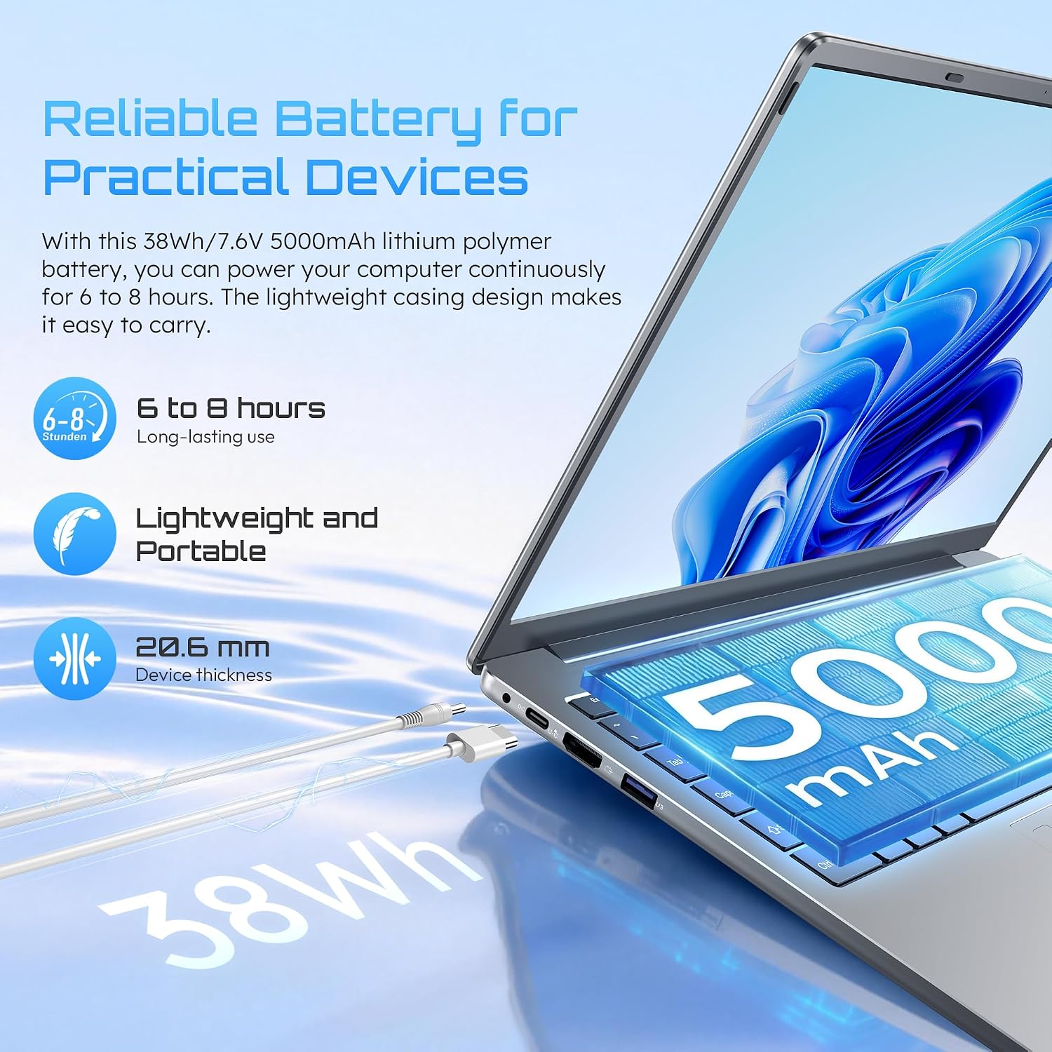 Detalle de QSXQSX S7Hi 15.6-Inch FHD Laptop, 6GB RAM, 128GB SSD, Celeron 5205U