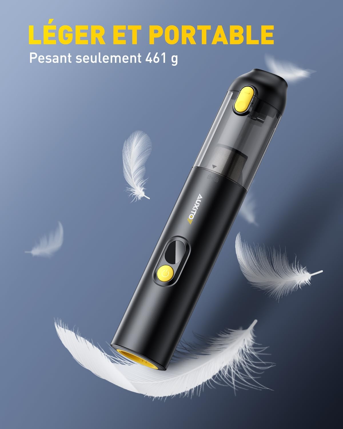 Detalle de AUXITO Aspirateur à main sans fil pour voiture 24000 Pa (4-en-1) avec outils animaux et charge USB‑C