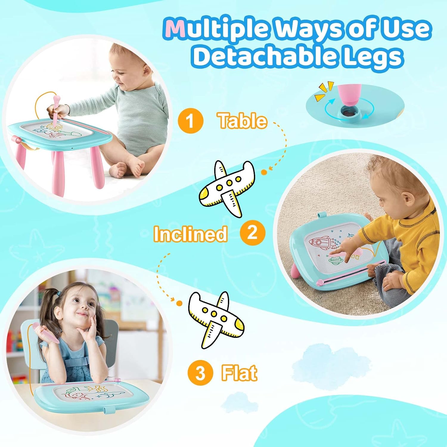 Thumbnail 3 de Kikidex GQCX02 Magnetic Drawing Board, Mint Blue, Reusable with Adjustable Legs
