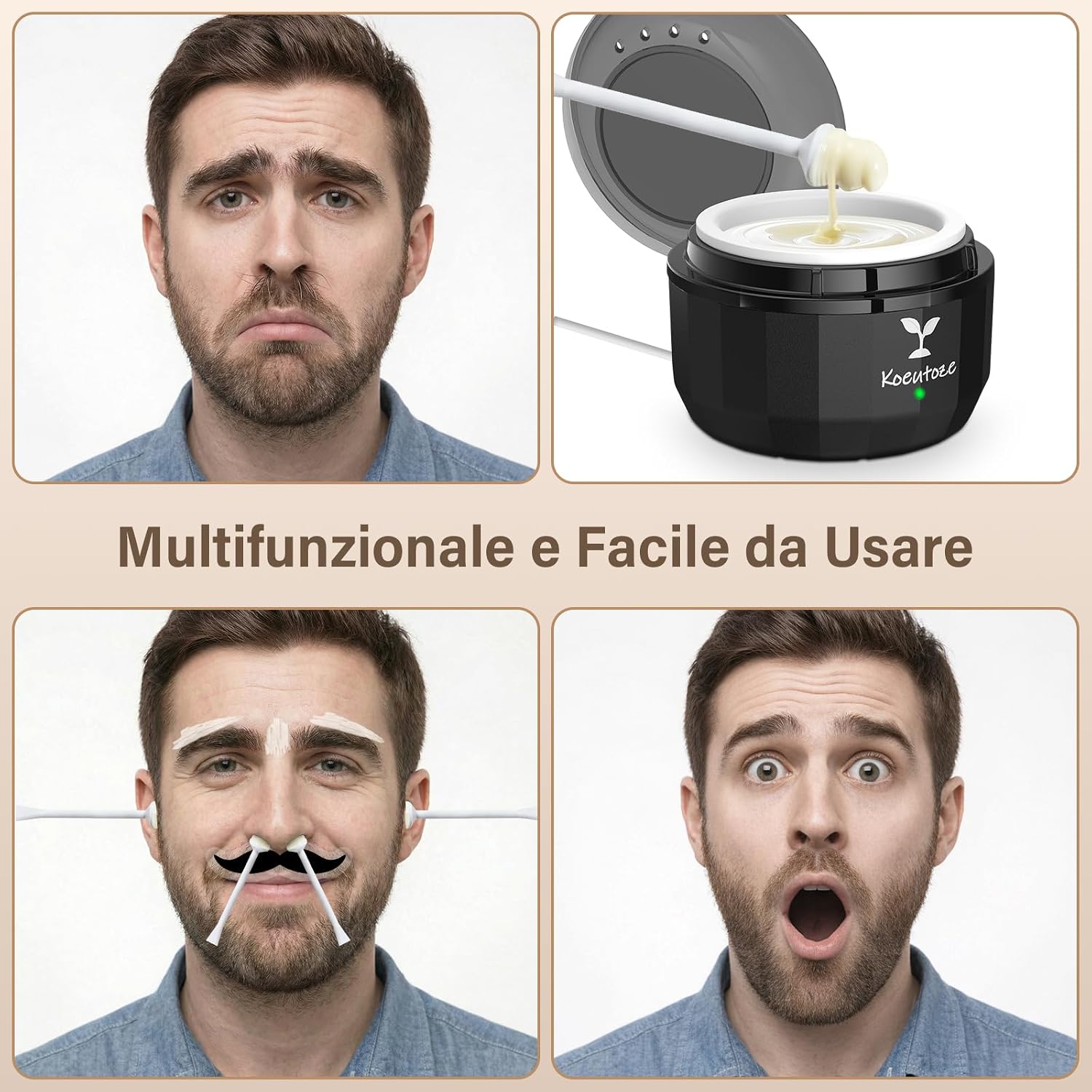 Detalle 2 de Koeutoze Kit di ceretta Naso per Uomini e Donne – Kit completo per naso, orecchie e sopracciglia
