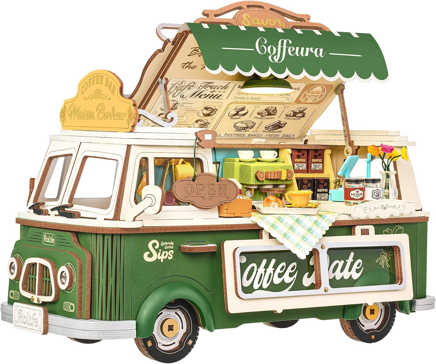 Rolife Leo's Coffee Truck 3D Puzzle: A Detailed Miniature Model Kit for Adults