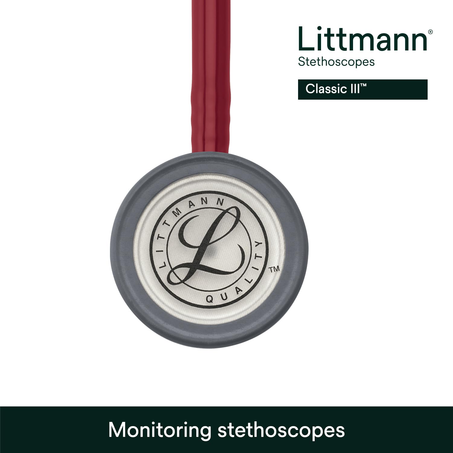 Thumbnail 6 de Littmann Classic III 5627 stetoskop med vinröd slang och bröststycke i rostfritt stål