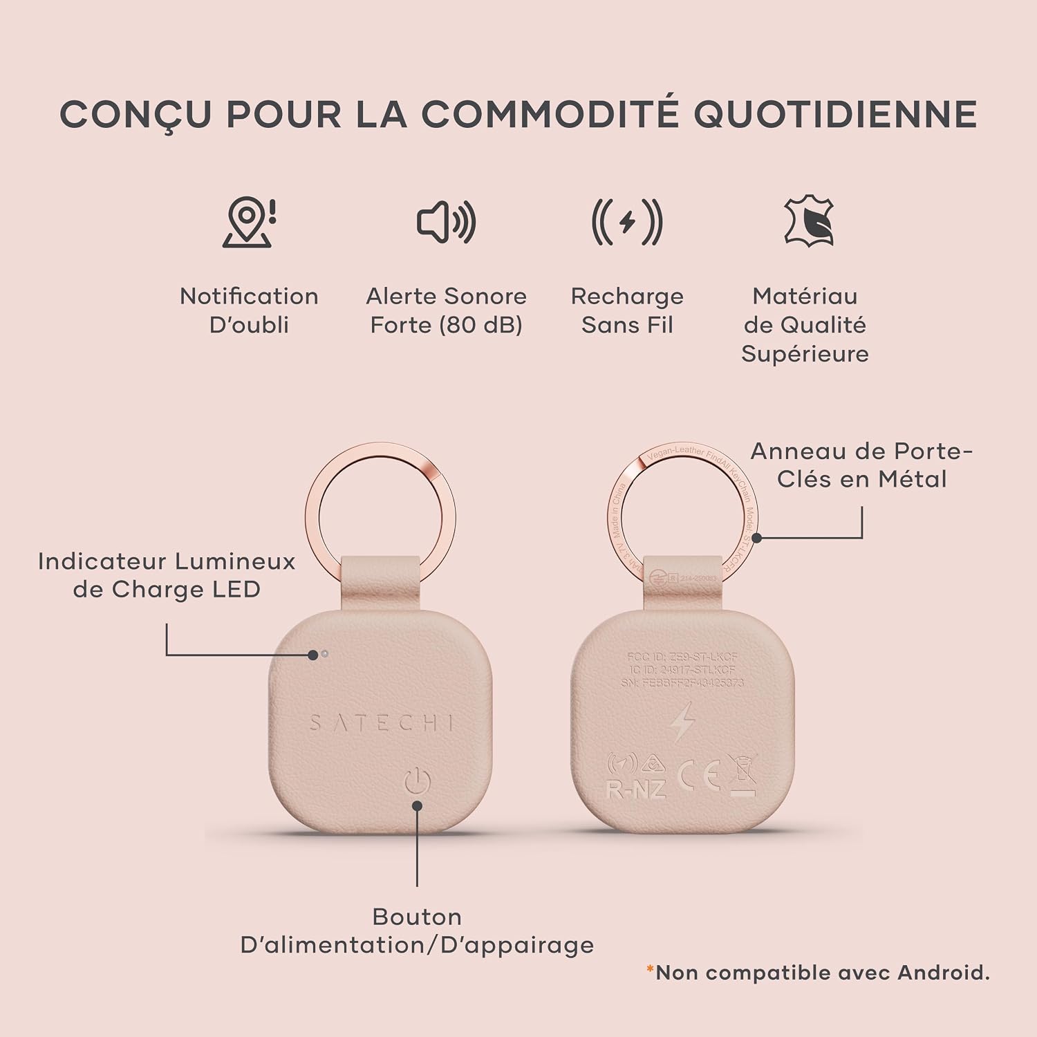Thumbnail 1 de SATECHI FindAll Localisateur de Clés avec Apple Find My - Rose Désert