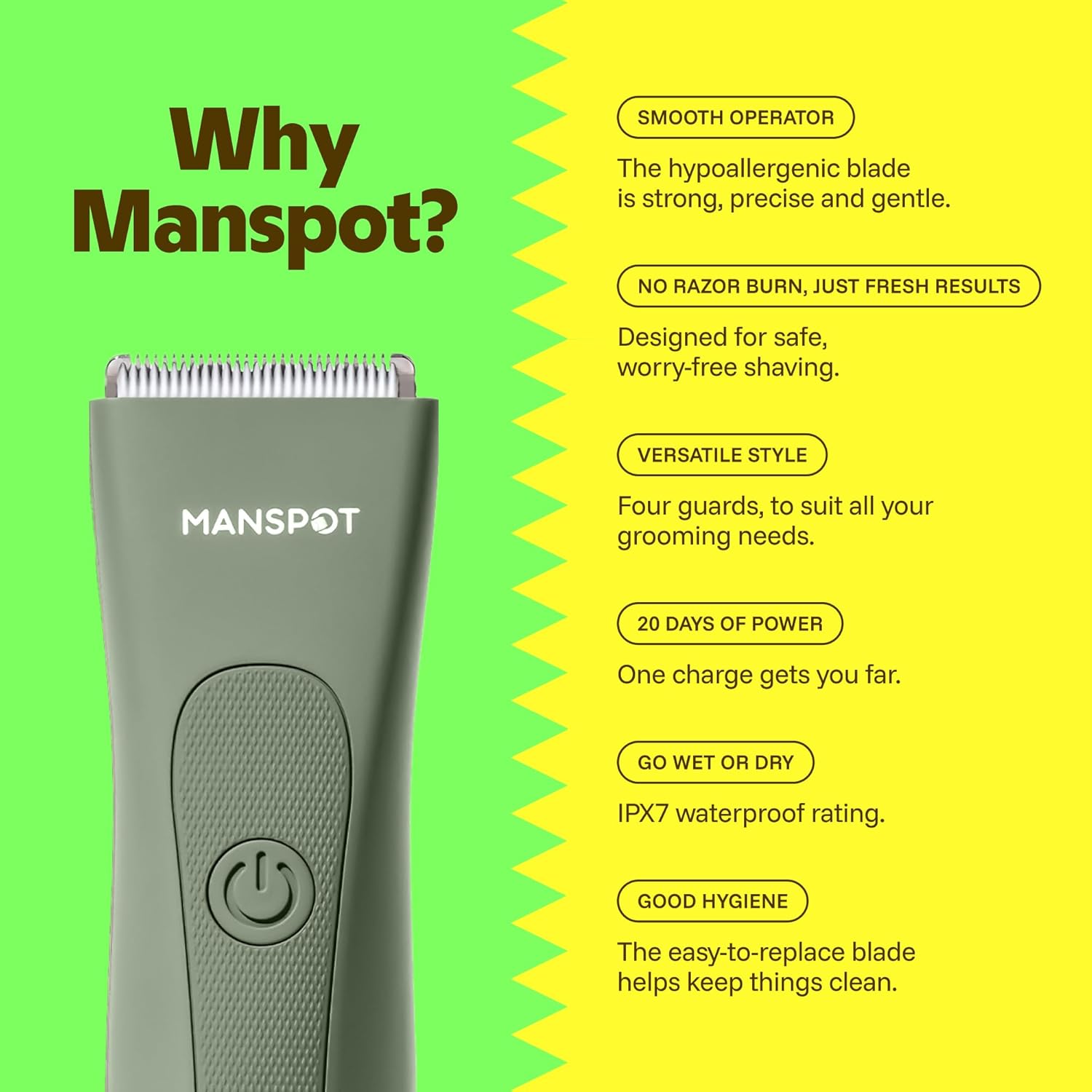 Thumbnail 1 de MANSPOT men’s body trimmer for groin, ball & pubic hair with ceramic blade (IPX7 wet/dry, up to 20 uses)