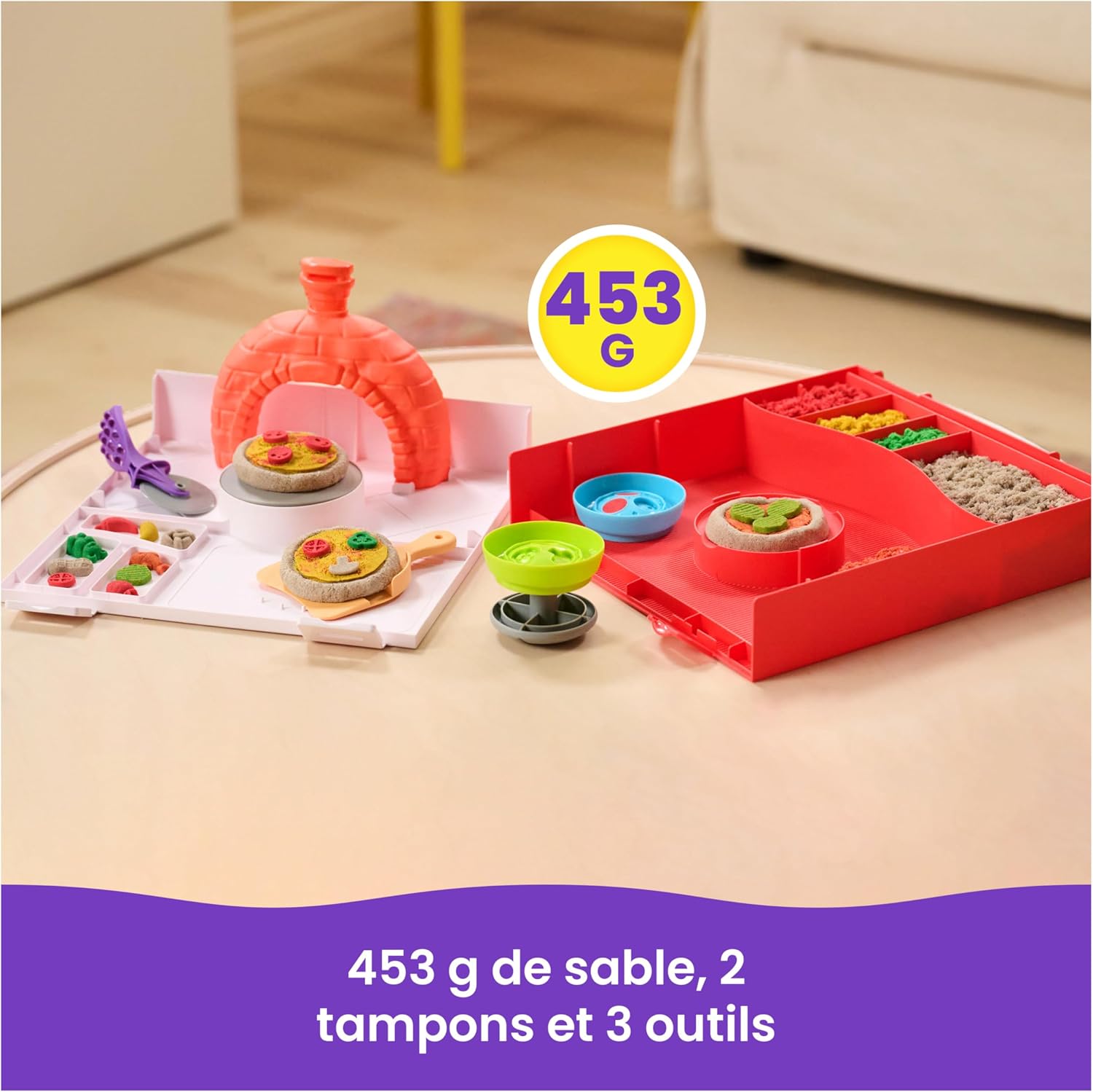 Detalle 2 de Kinetic Sand Sable Magique « Atelier À Pizza Magique » 453 g + 2 accessoires