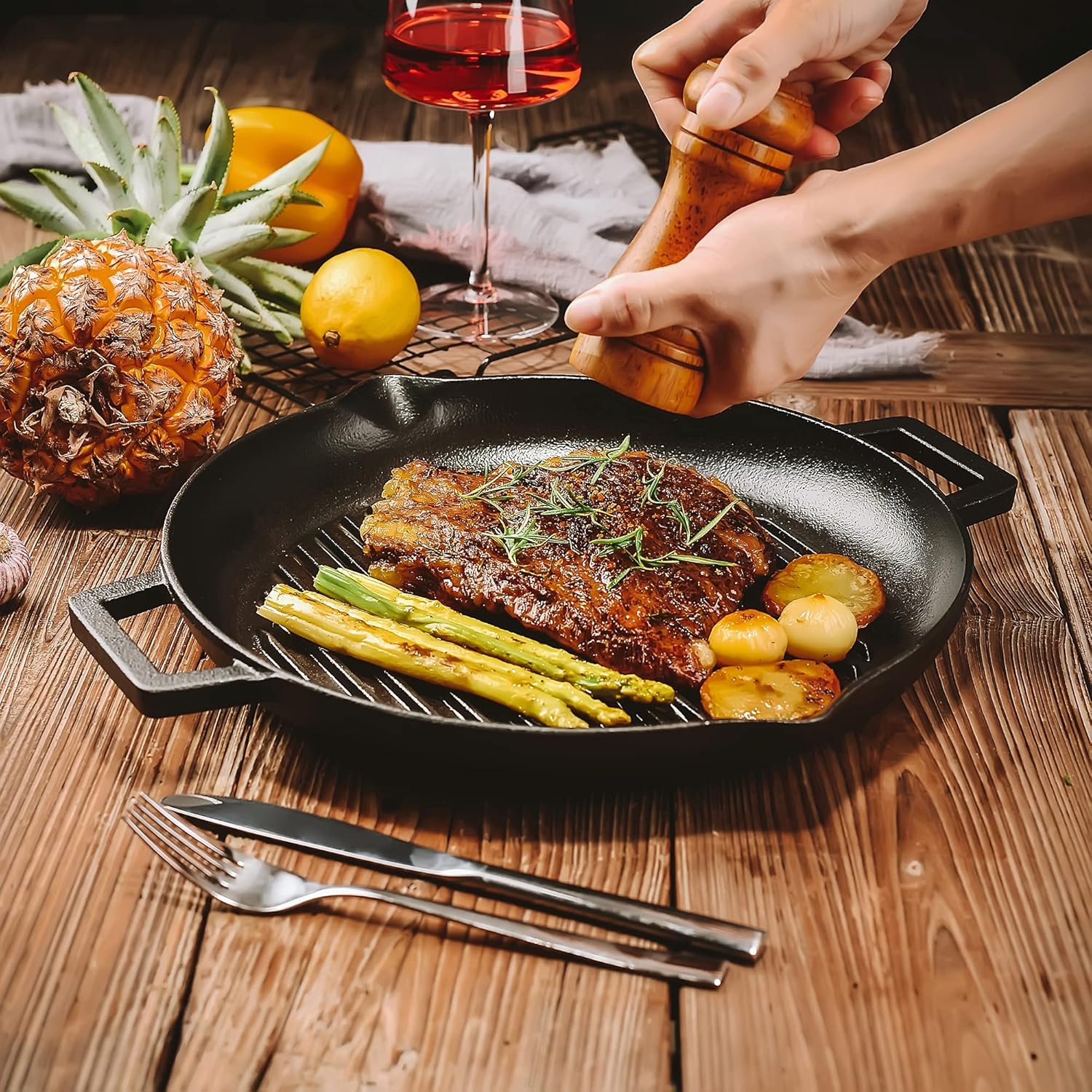 Thumbnail 5 de Velaze Square Cast Iron Griddle Pan (Pre-Seasoned) for Meat, Fish and Vegetables