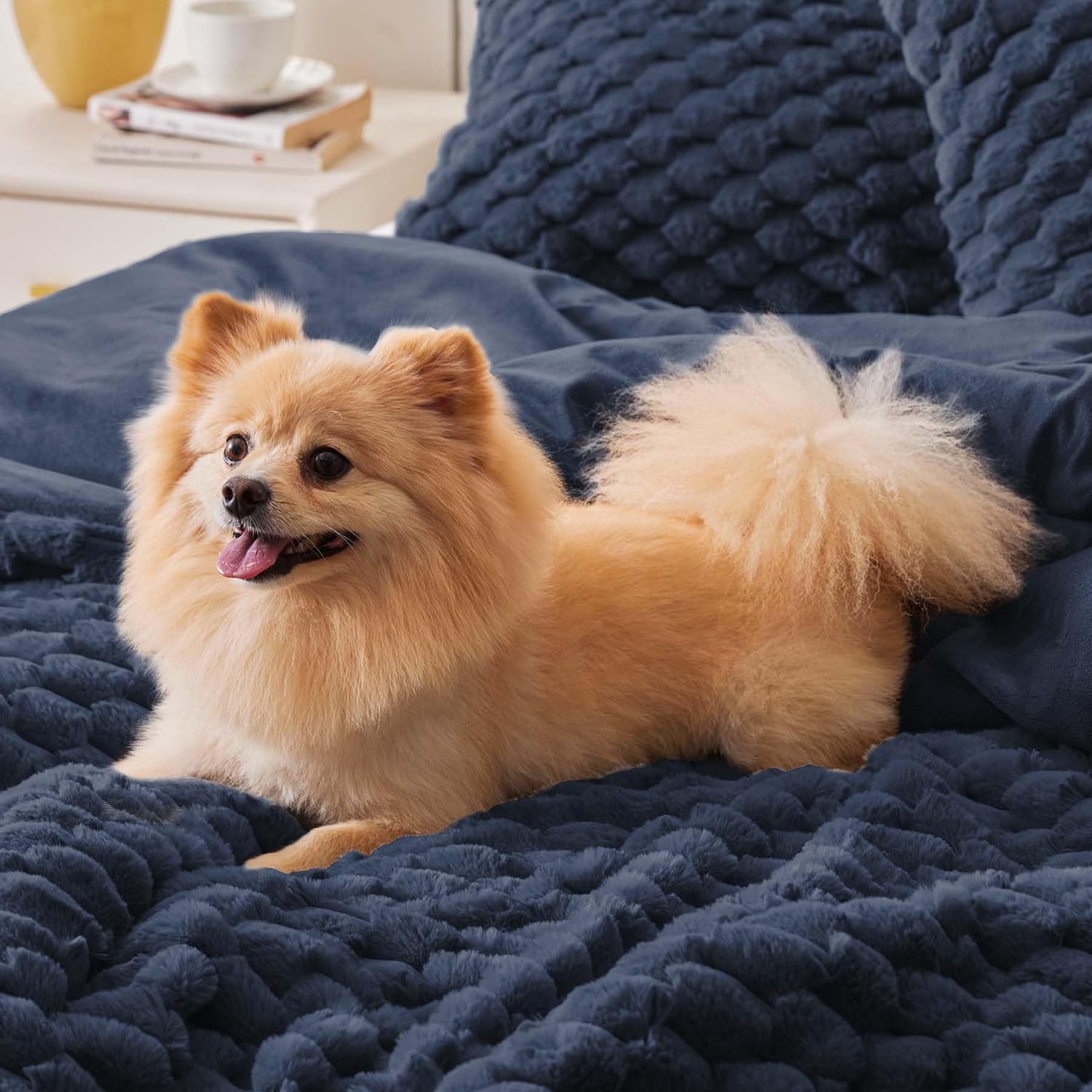 Thumbnail 5 de BEDELITE Fluffy King Size Comforter Set, Navy Blue Fleece, 3 Pieces
