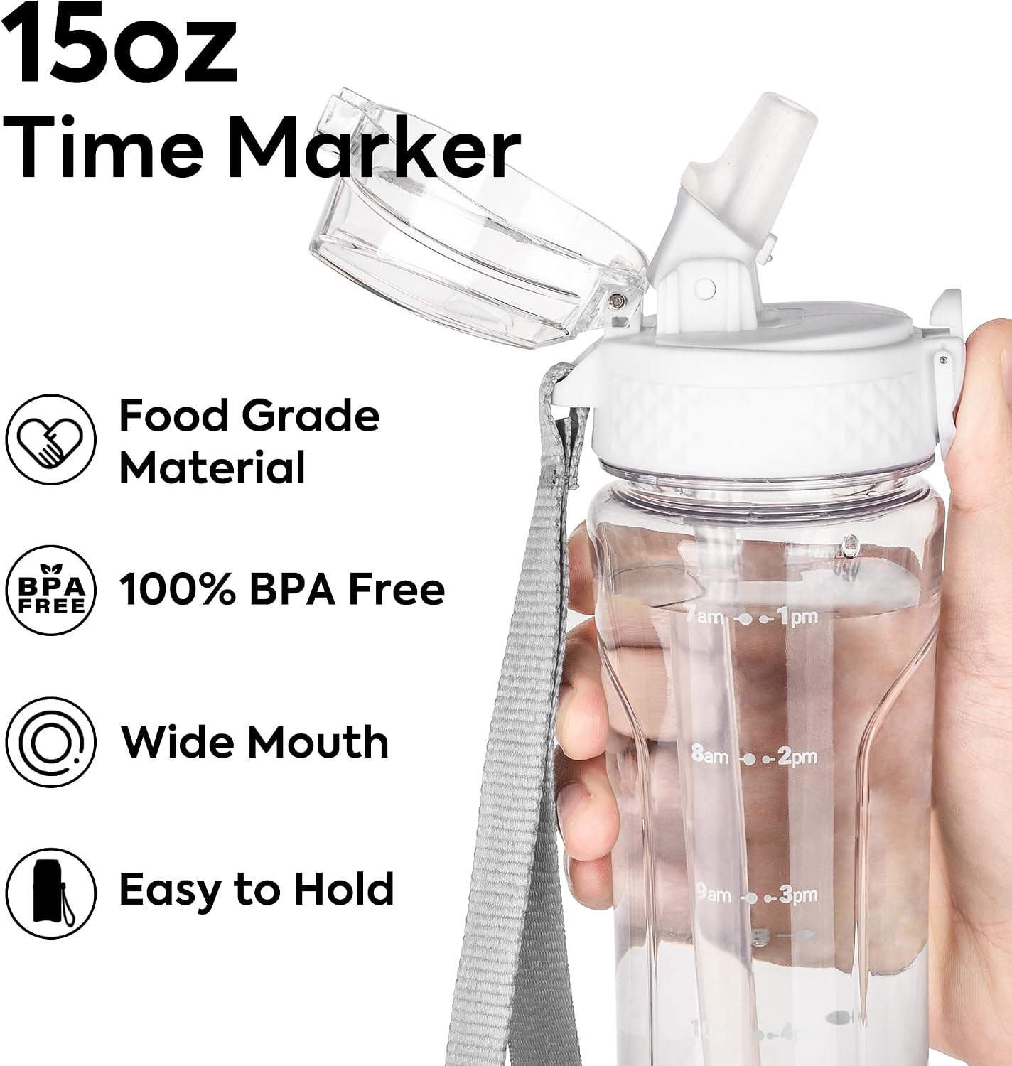 Detalle de OLDLEY 450ml (15oz) Water Bottle with Straw, Leakproof Reusable Bottle for School & Outdoor Sports (BPA Free)