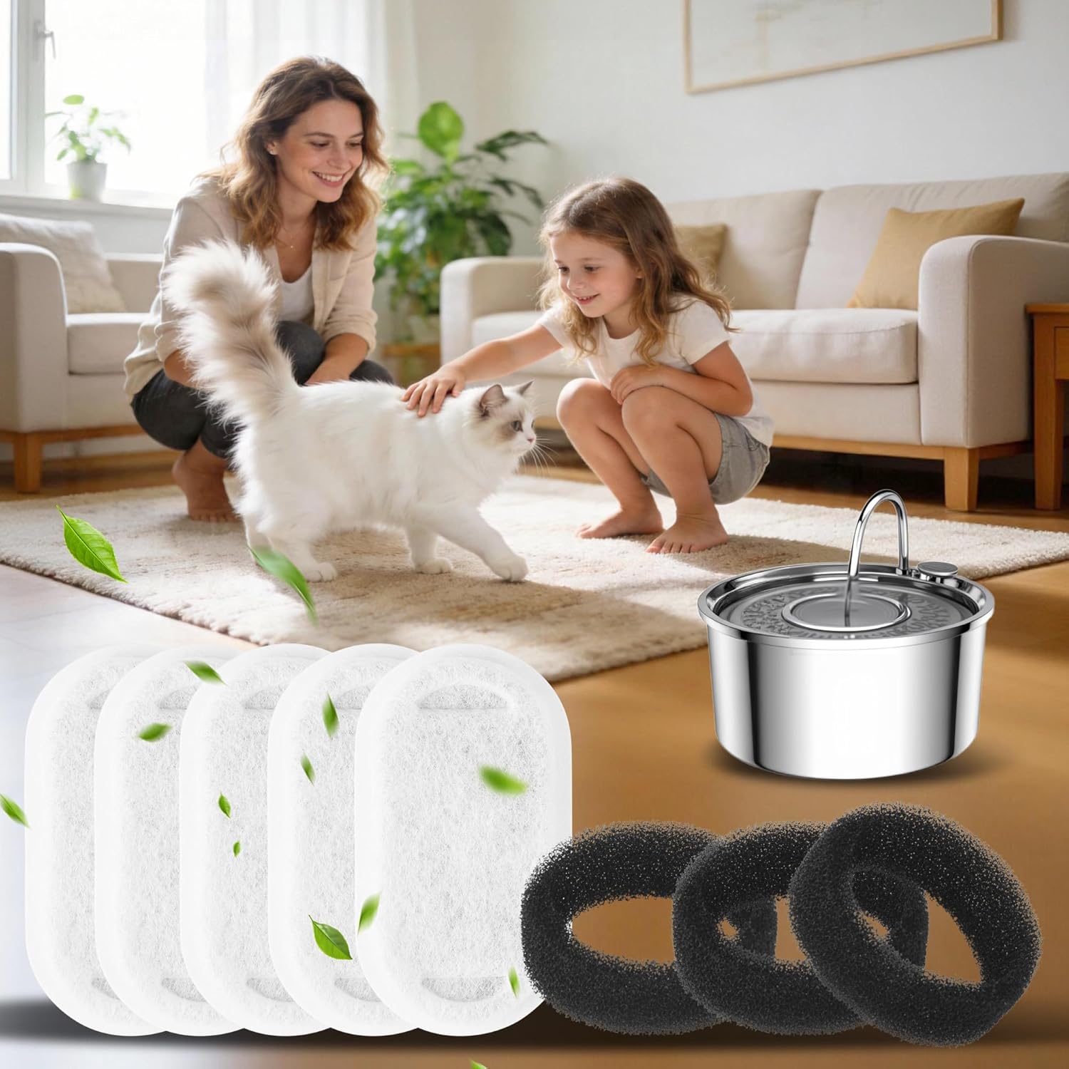 Thumbnail 6 de Filtre YeeQo pour fontaine chat – 36 pièces (18 charbon actif + 18 éponge) pour distributeurs 2L/3,2L/4L