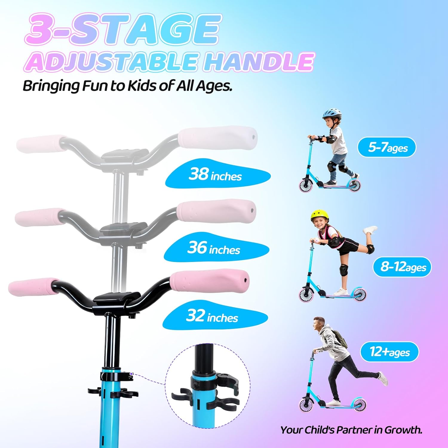 Thumbnail 3 de Nattork Kick Scooter for Ages 6+ — Adjustable, Foldable with 8" Wheels and Anti-Shock Suspension