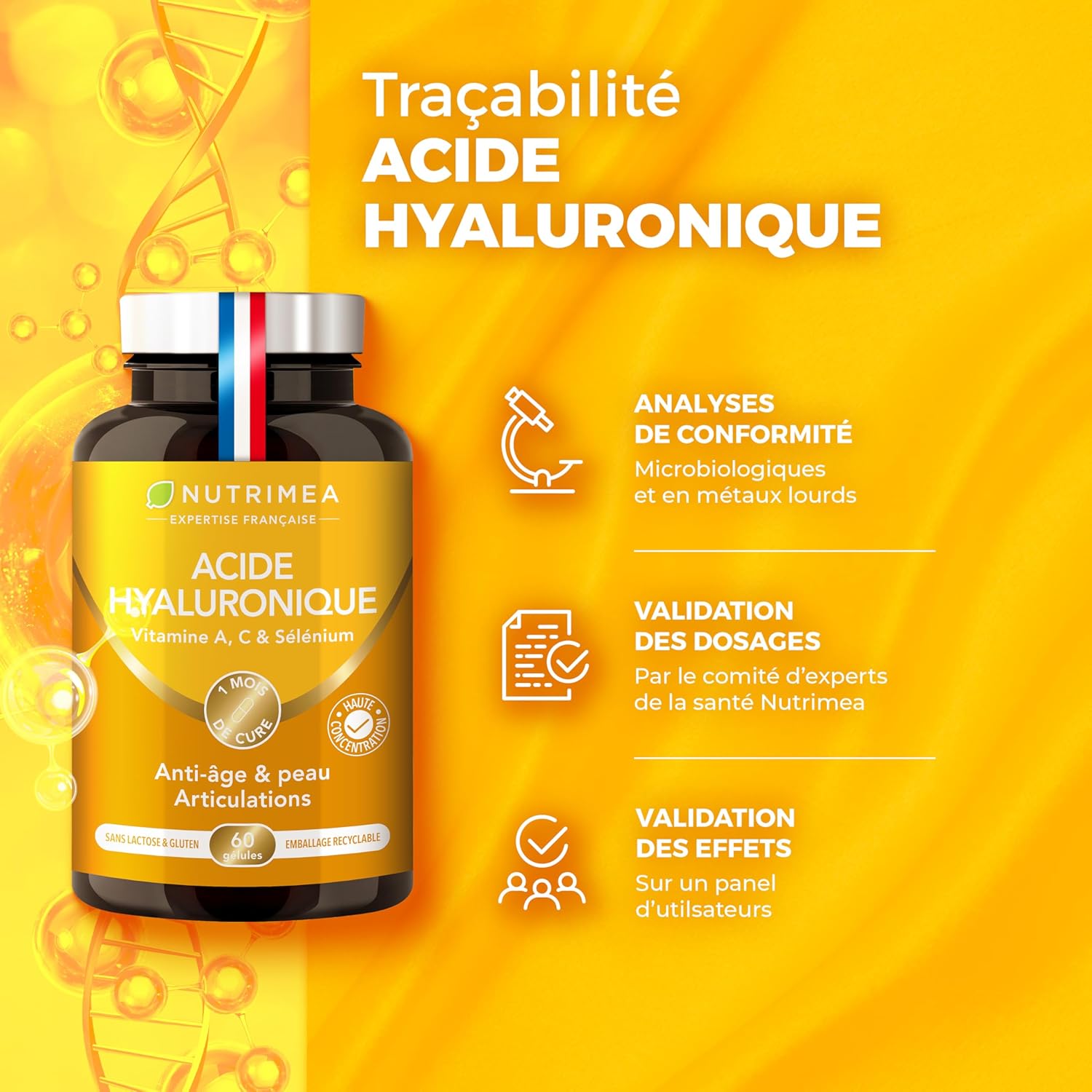 Thumbnail 3 de Complément Acide Hyaluronique avec Collagène Marin Nutrimea (60 gélules vegan) — anti-âge et articulations