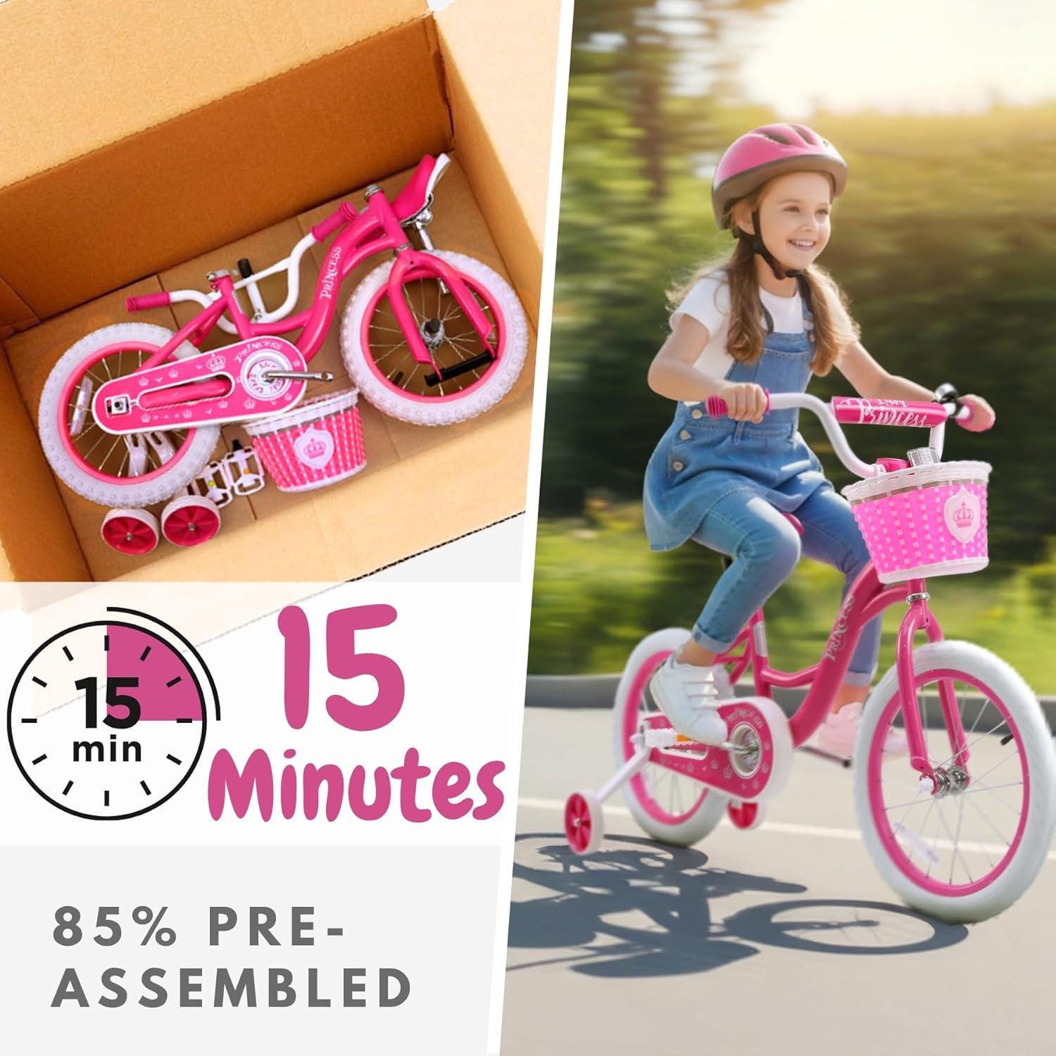 Thumbnail 2 de Bicystar Girls Bike for Toddlers (Ages 2–5) – 12/14/16 Inch Princess Kids Bike with Training Wheels, Basket & Sparkling Frame (Pink)