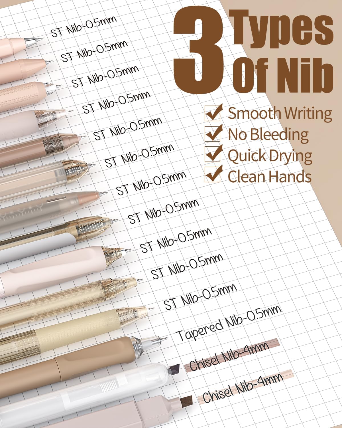 Thumbnail 2 de Four Candies 14-Pack Pastel Gel Ink Pen Set – 0.5mm Retractable, Brown