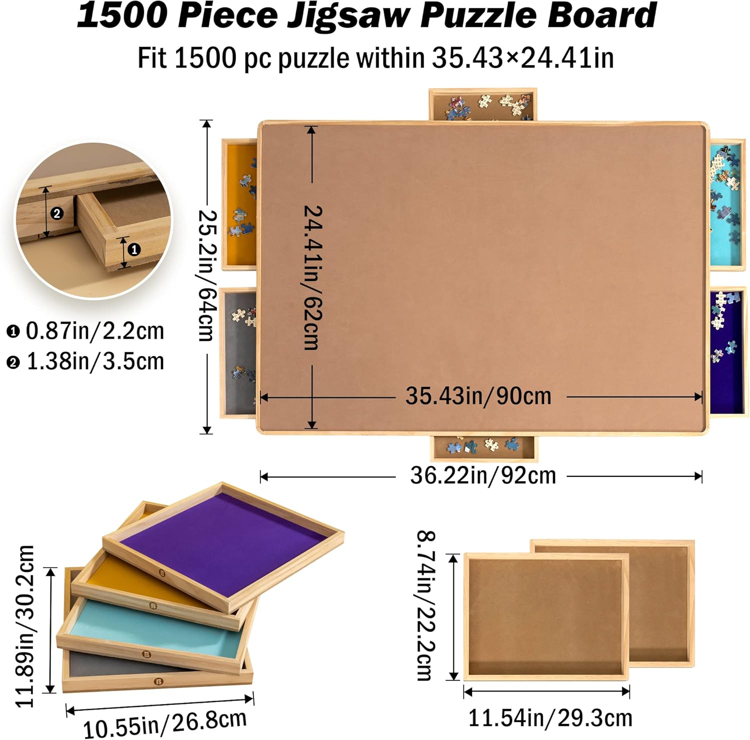 Detalle de Becko US Puzzle Board with Cover & 6 Drawers – 1500-Piece Jigsaw Table