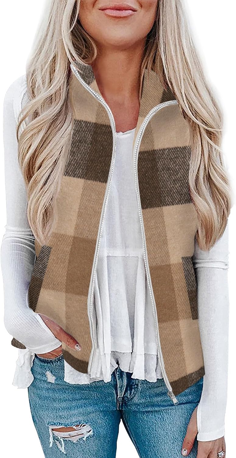 Detalle de Rapbin MC04581 Women's Plaid Flannel Vest with Full-Zip Front and Pockets