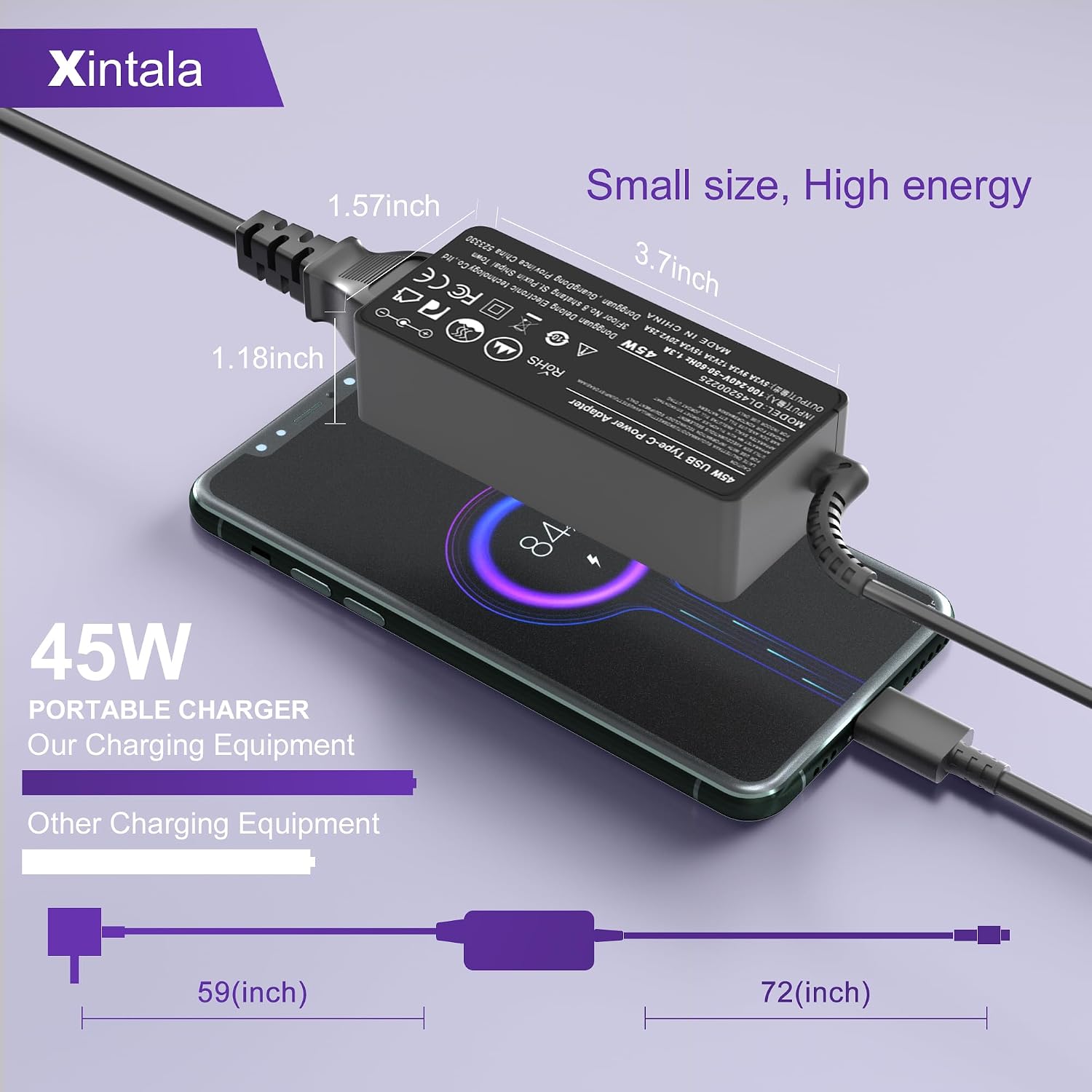 Detalle de 45W USB-C Laptop Charger – Universal Type-C Power Adapter for Lenovo, Acer, HP, Asus, Dell, Samsung and More