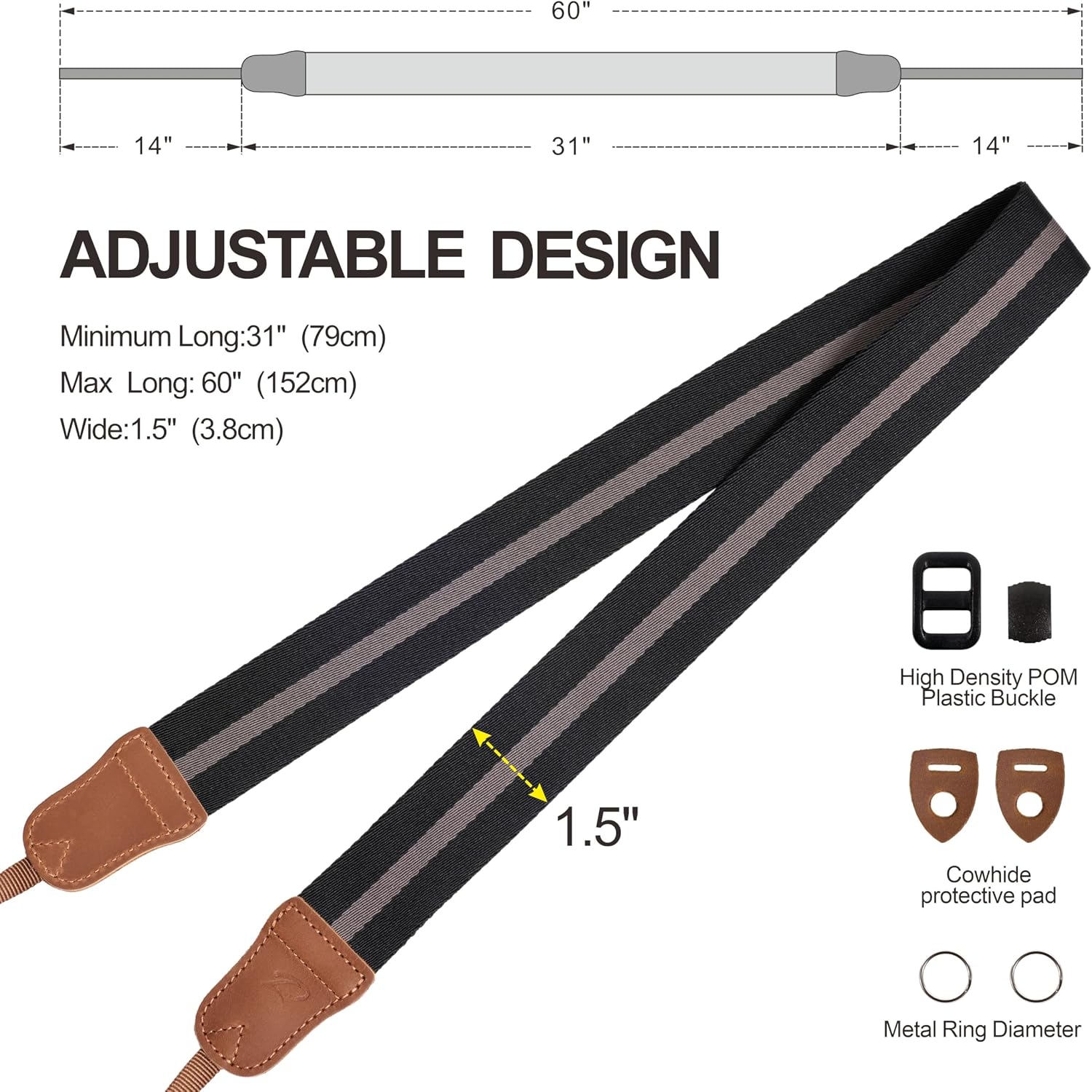 Thumbnail 6 de Padwa Lifestyle Gestreifter Kameragurt 1,5" – robust, verstellbar und komfortabel