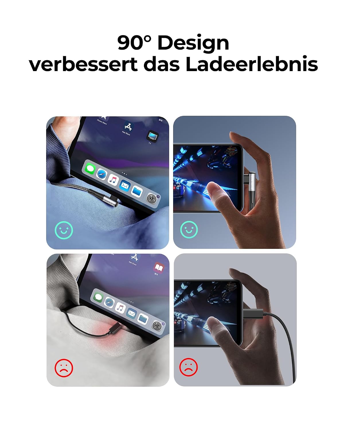 Detalle de Silkland USB-C auf USB-C Kabel 0,5 m (90°), bis zu 240 W, PD 3.1 & QC 4.0+