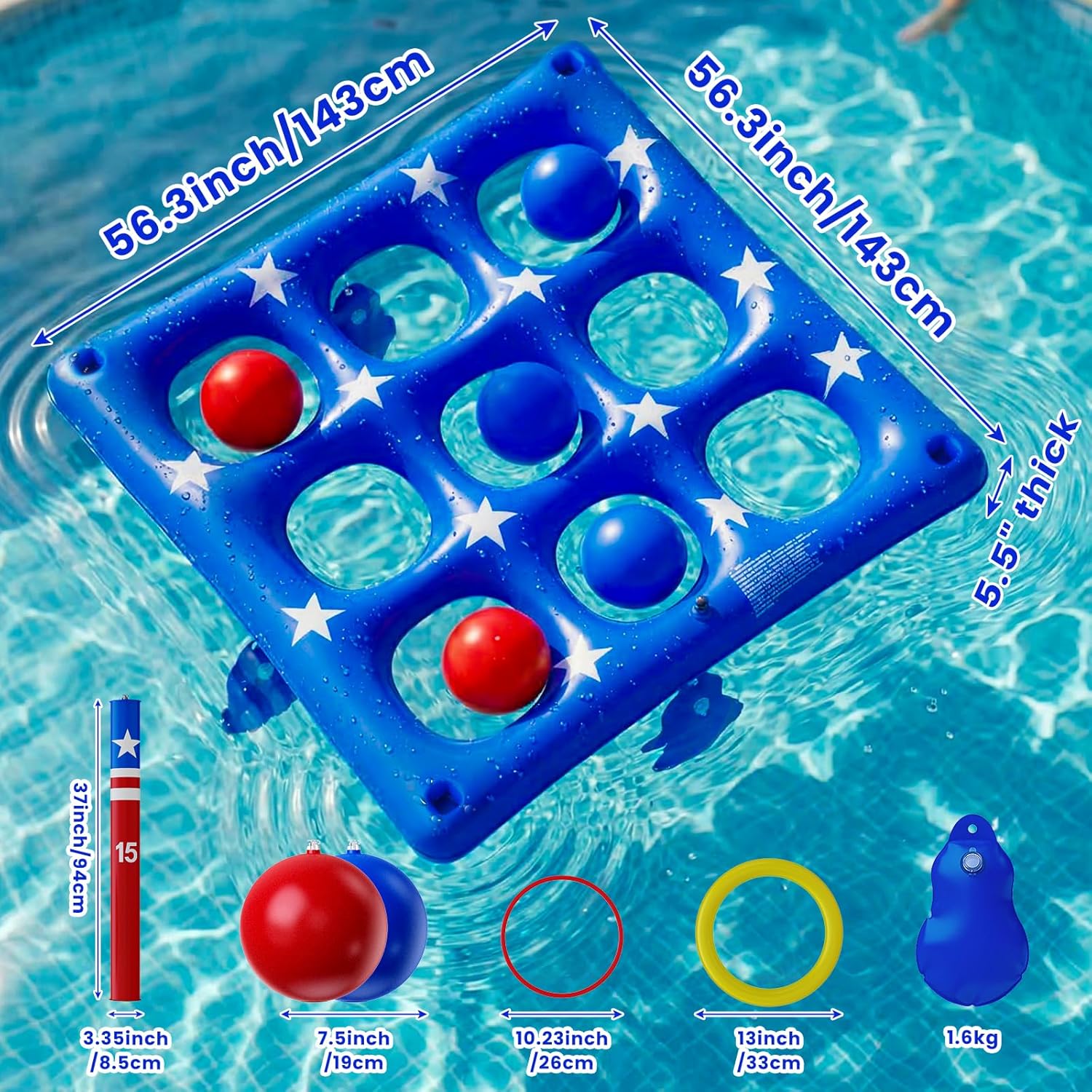 Detalle de Pool Party Toys Games Set: Giant Inflatable Tic Tac Toe Float for 2–10 Players
