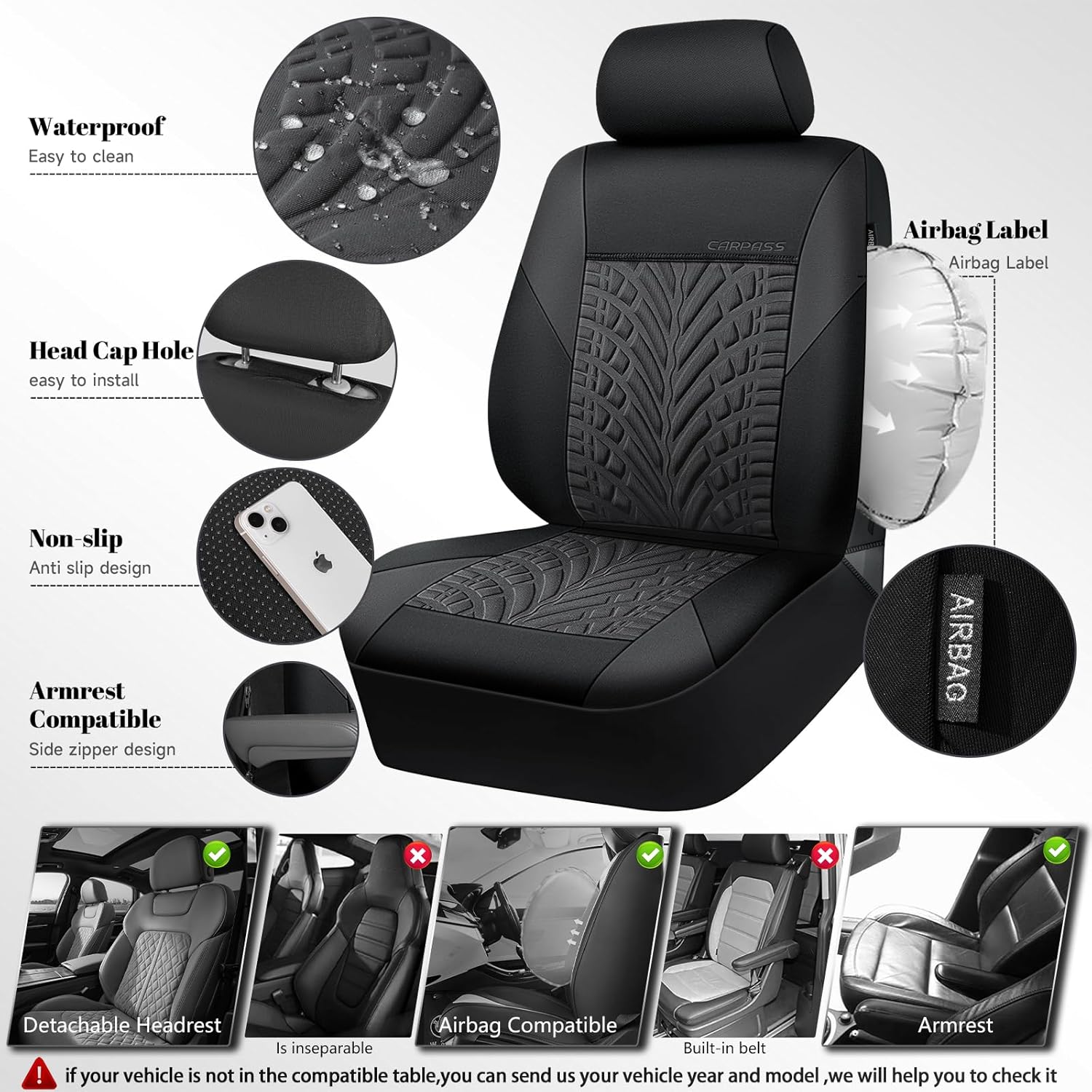 Thumbnail 2 de CAR PASS Neoprene Waterproof Seat Covers – Front 2-Pack (Black/Gray) for Vans, Trucks, SUVs