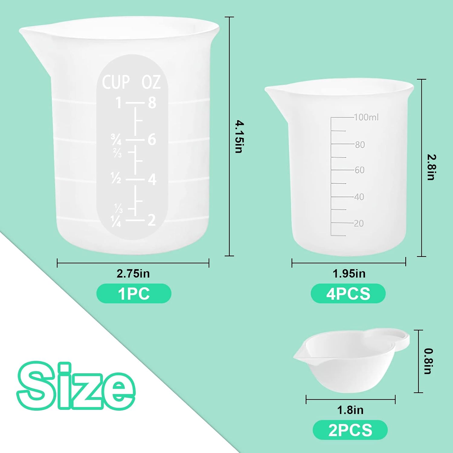Detalle de Sjubaopen 7-Piece Silicone Measuring Cup Set, 250 ml, 100 ml and 10 ml Cups