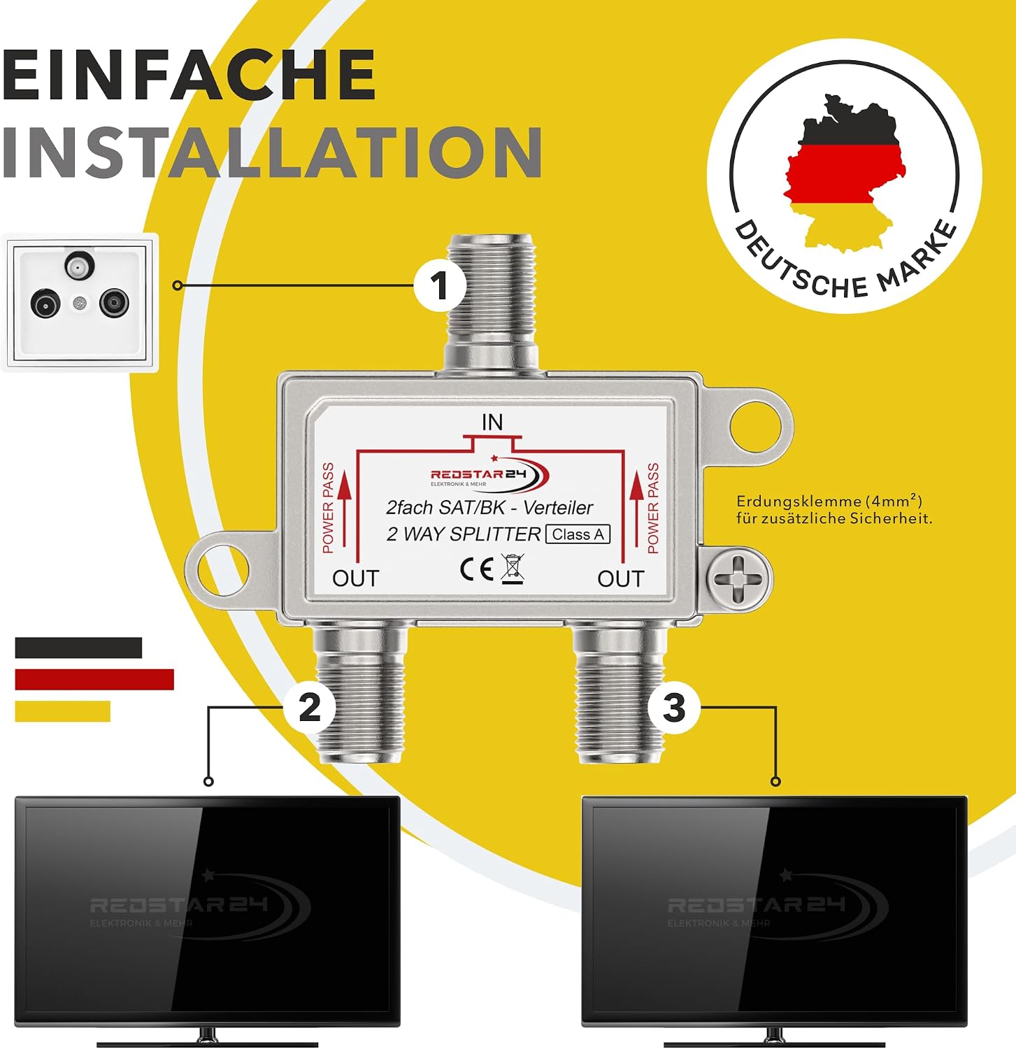 Detalle 2 de Redstar24 2-Fach SAT BK Verteiler – Premium SAT-Verteiler für HDTV/UHD 4K